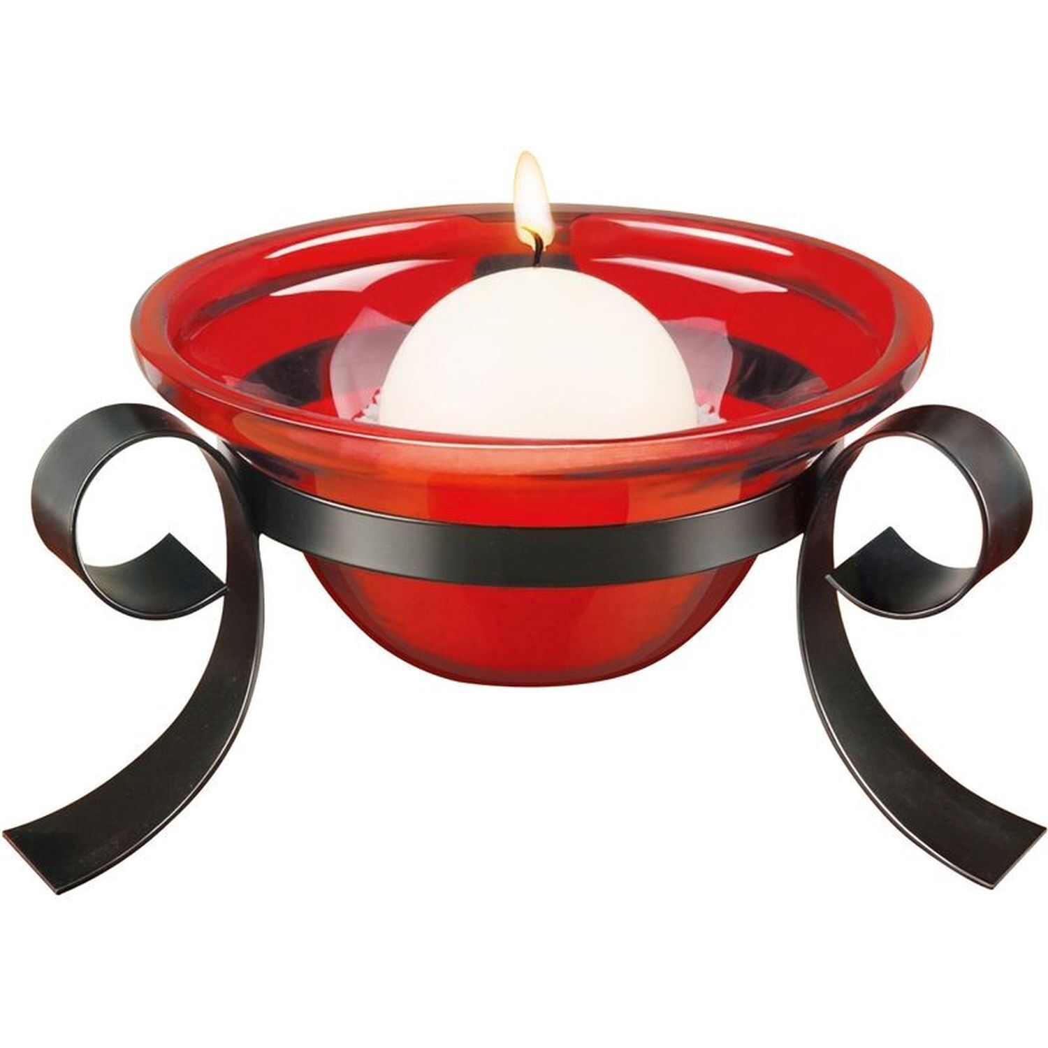 Kerzenständer Glas Metall Rot Schwarz mit Kugelkerze Ø 21 cm