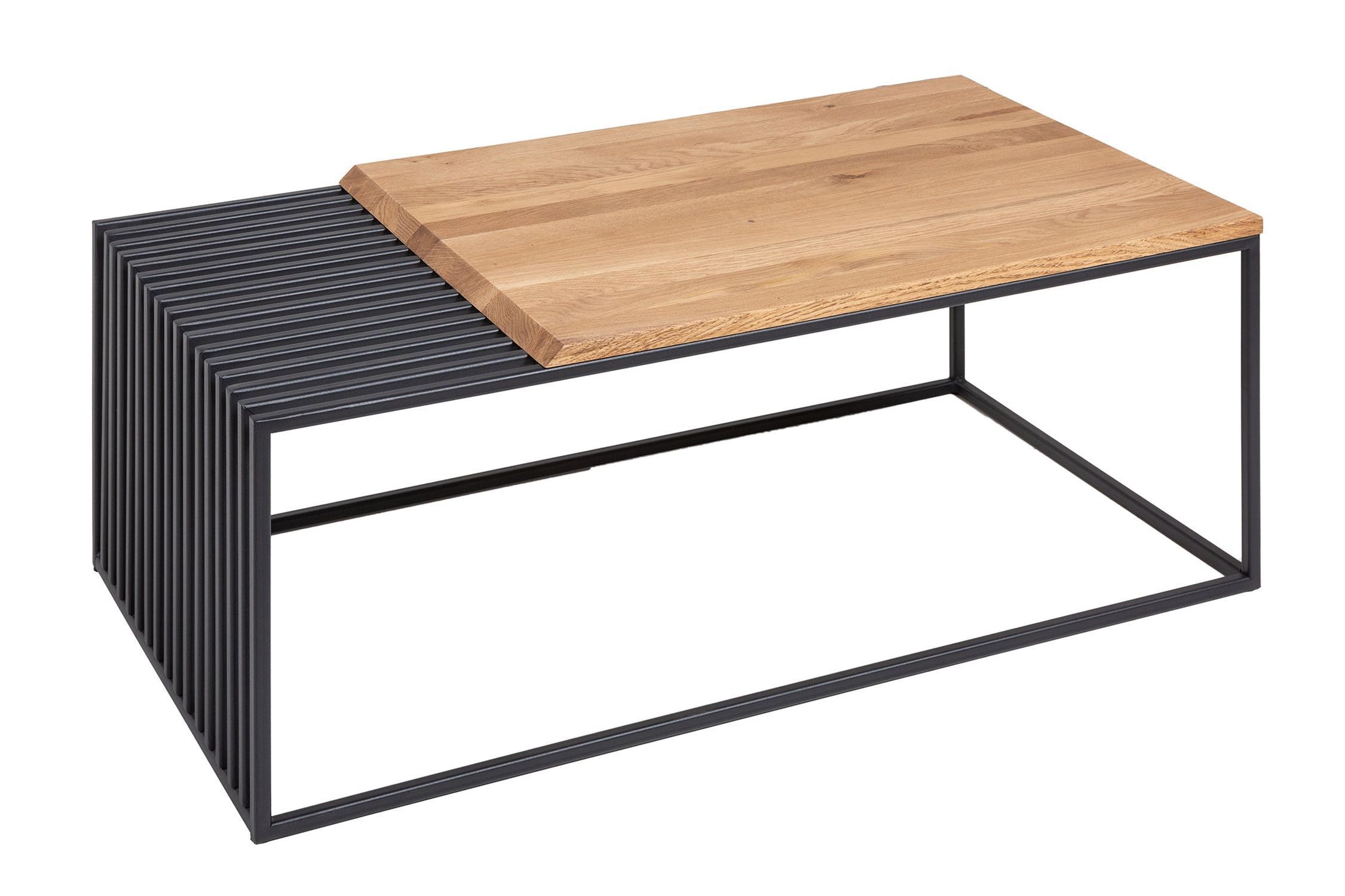 Couchtisch Holz (Eiche) Metall in Schwarz Natur 100x55 cm