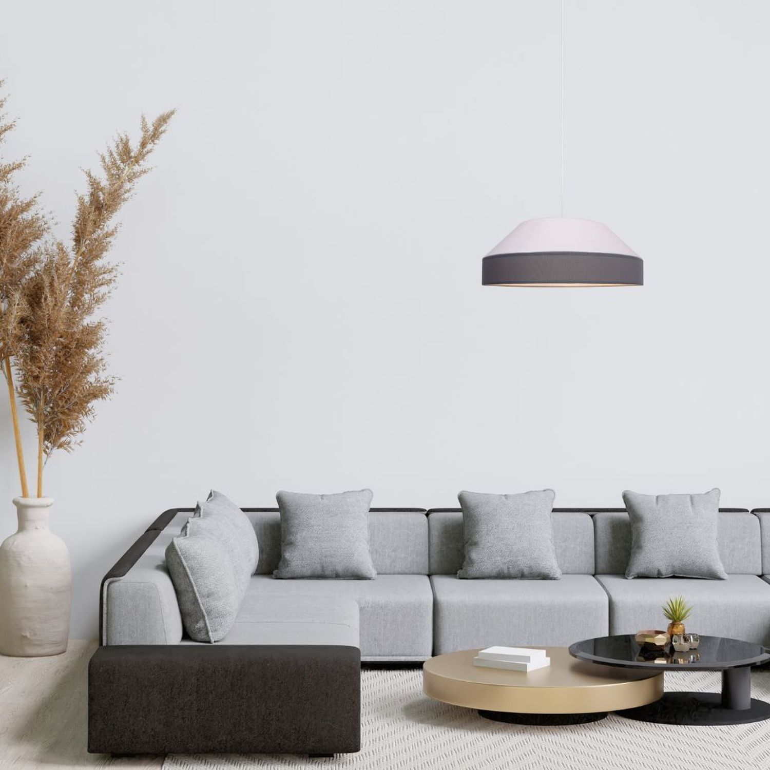 Runde Hängelampe Stoff Weiß Grau E27 Ø45 cm blendarm