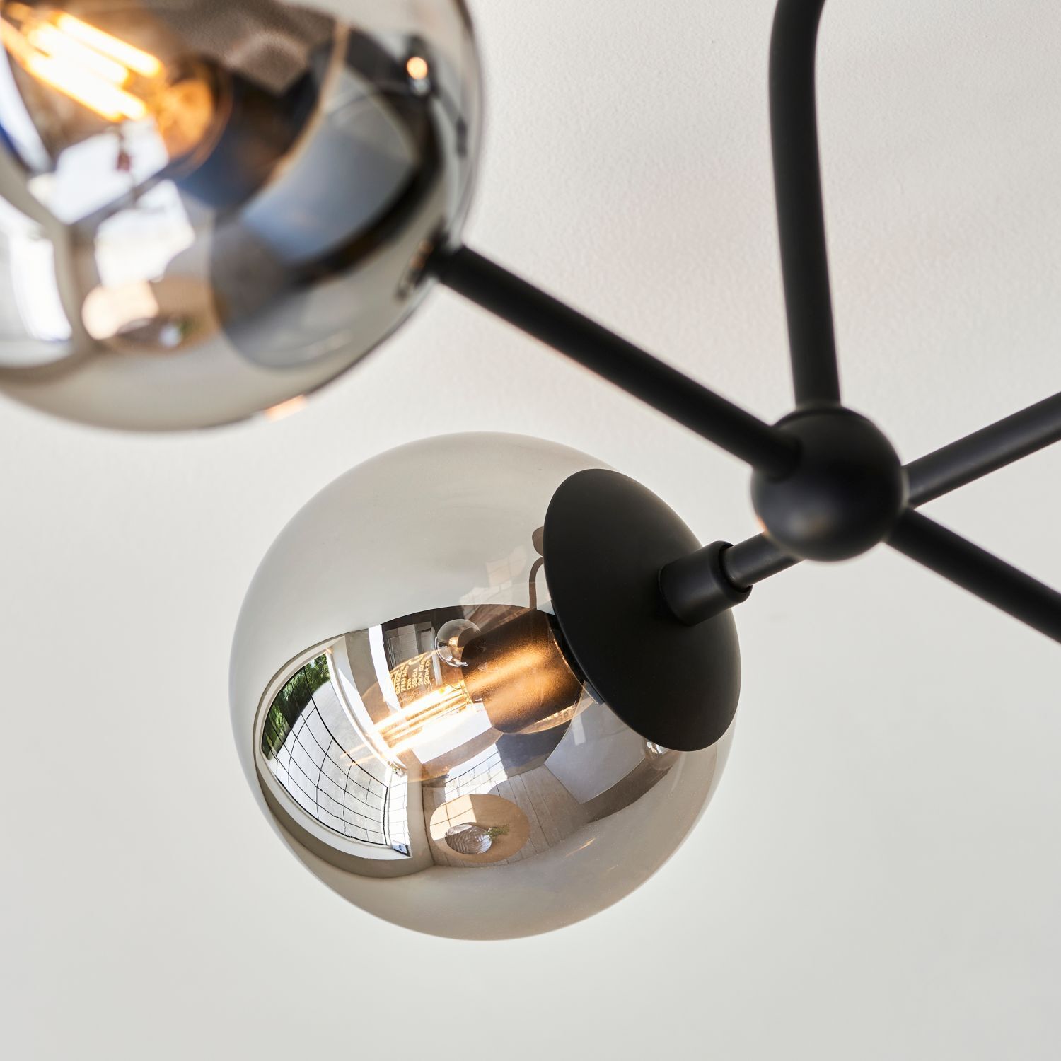 Deckenlampe Metall Rauchglas B: 70,5 cm Schwarz Grau 4x E14