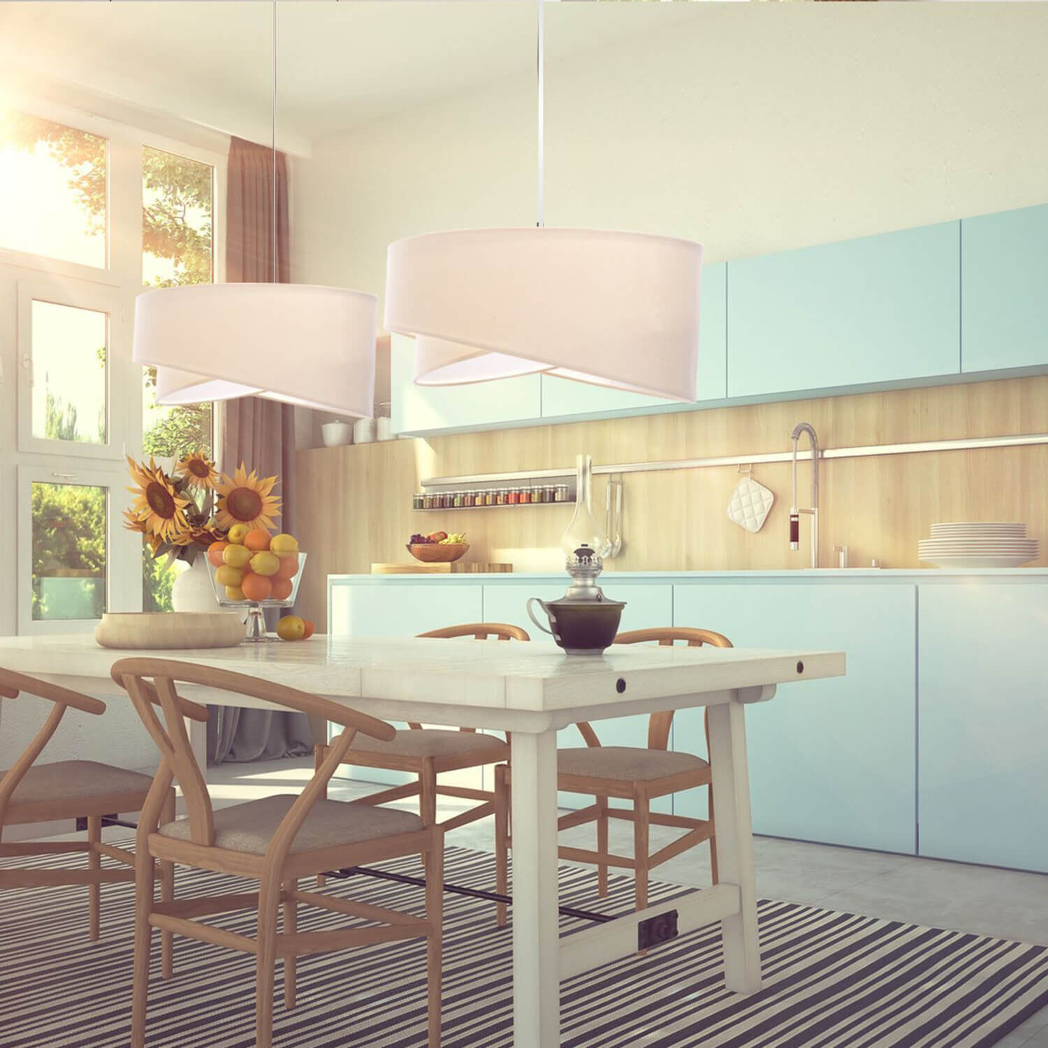 Hängeleuchte MADAN Creme Weiß rund Ø50cm Speisesaal, Esstisch, Tisch, Innenarchitektur, Küche