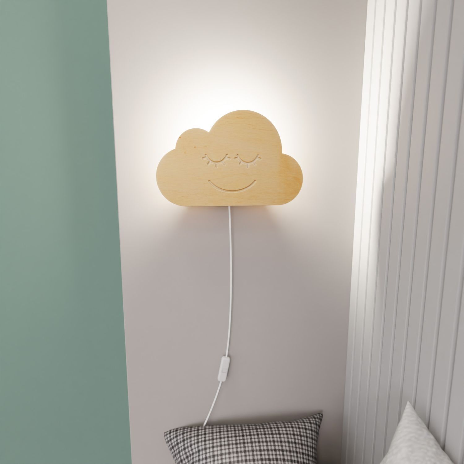 Wolkenlampe Stecker Kabel Holz E14 B: 30 cm Wand Lampe