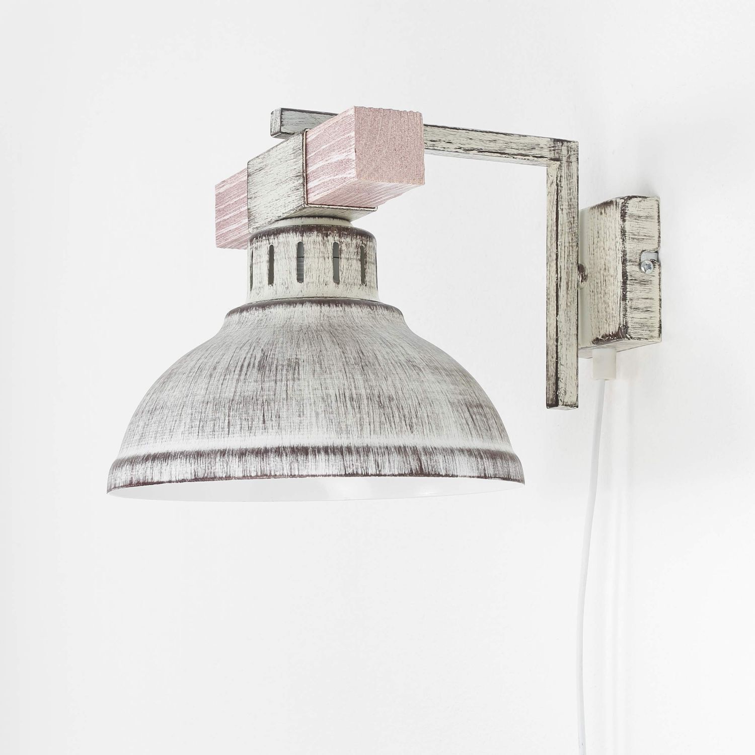 Shabby Chic Wandlampe Weiß mit Steckdosenanschluss