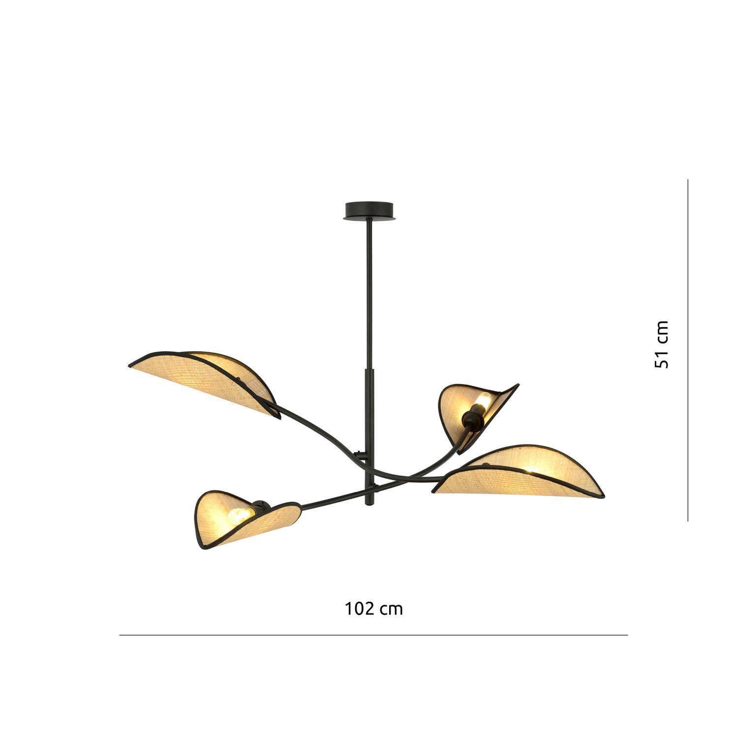 Deckenleuchte drehbar L: 102 cm Rattan Metall 4-flammig E14