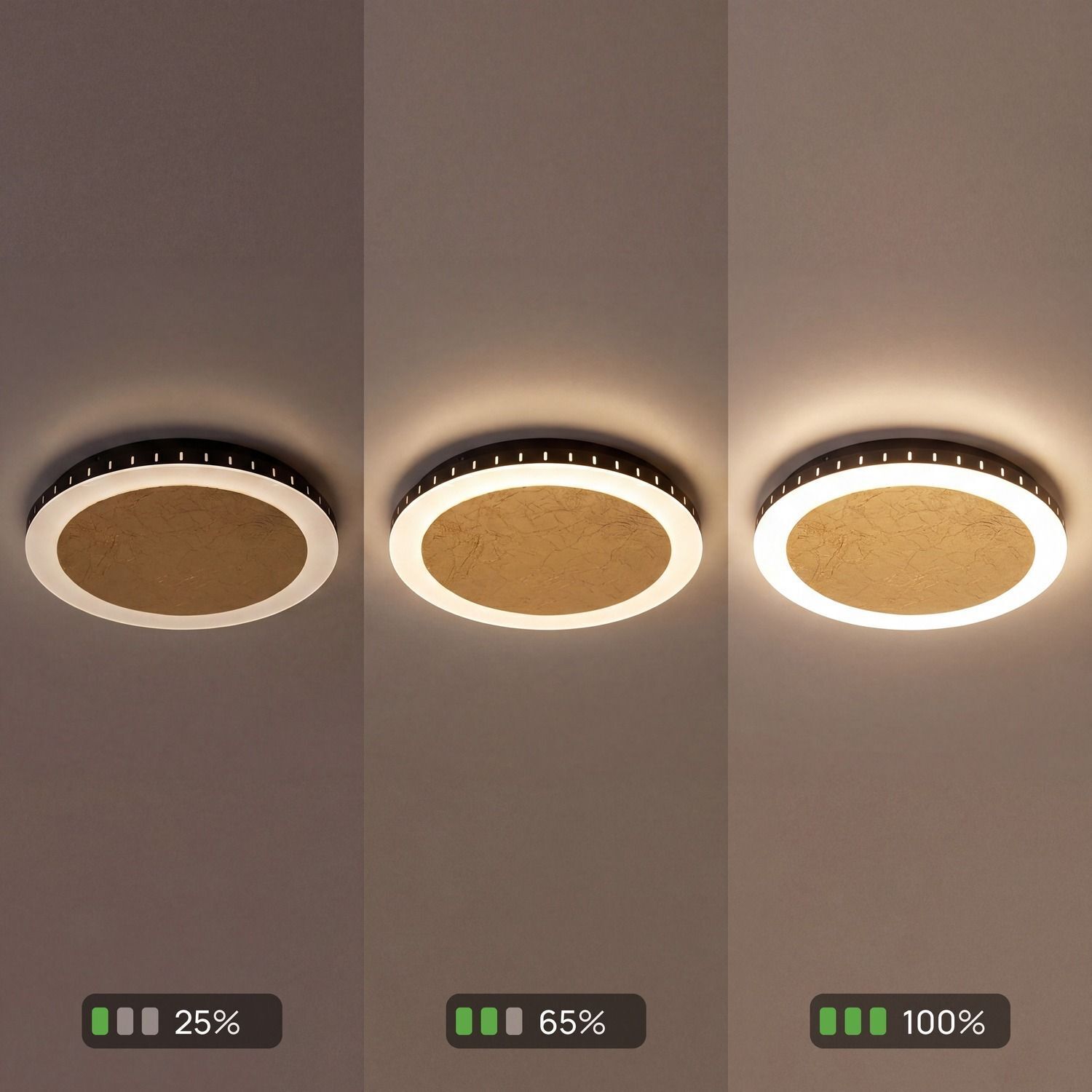LED Deckenlampe Gold Ø30 cm 3500 K 3 Stufen dimmbar deckenleuchte, rund, LED, hängelampe, lichtkreis