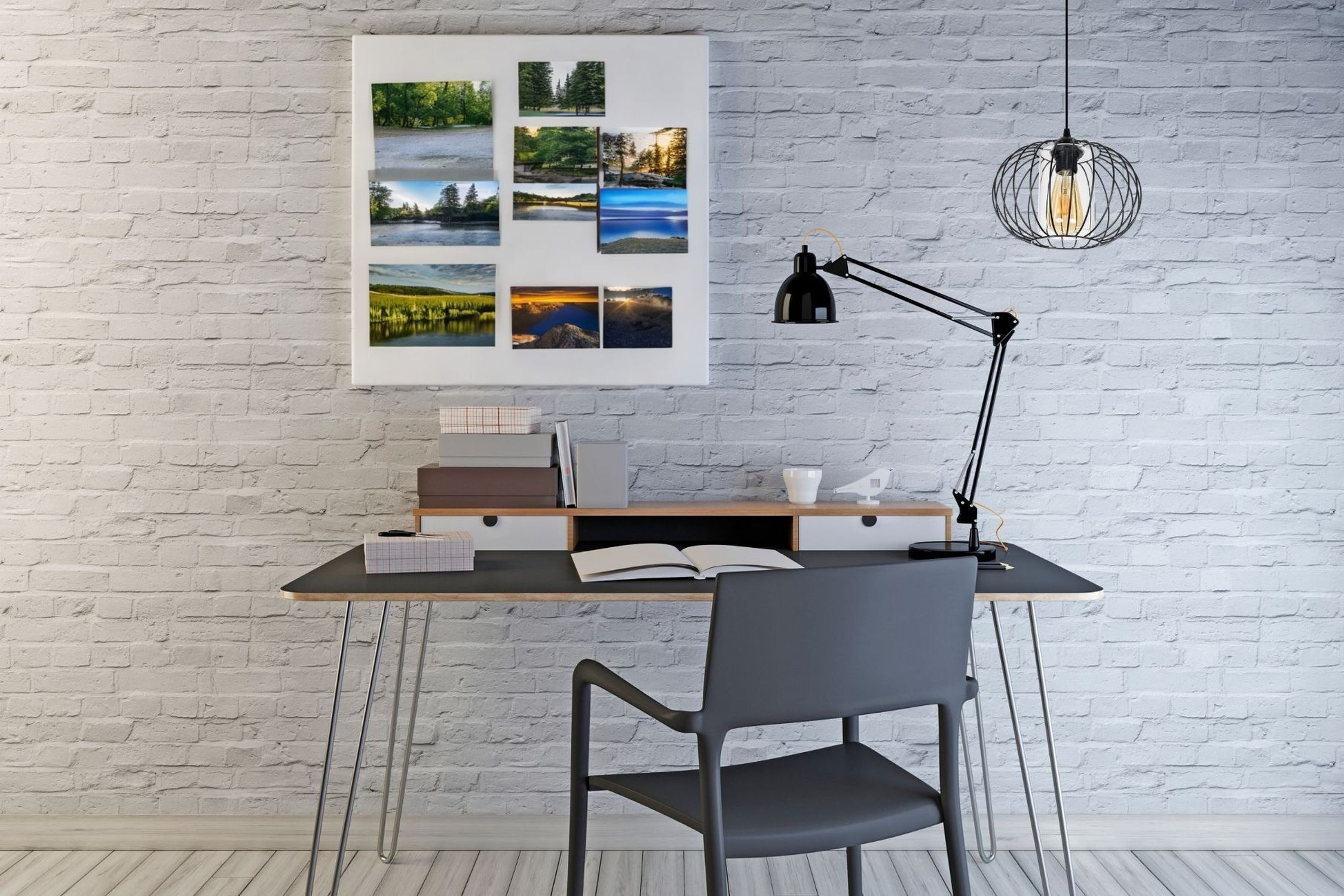 Hängelampe Metall E27 rund Ø25 cm Schwarz Retro Design Schreibtisch, Arbeitsplatz, Lampe, Druckerständer, Bücherstapel