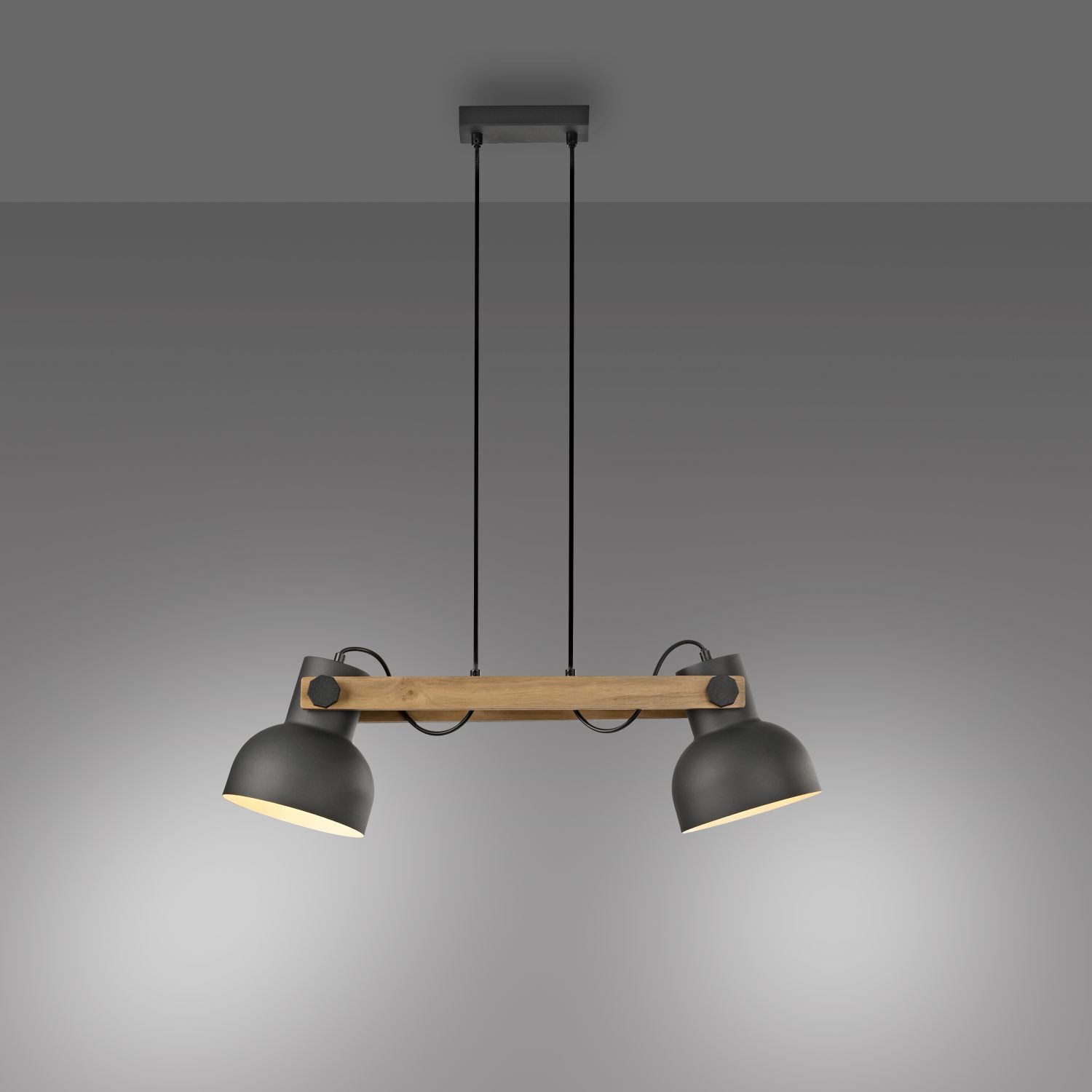 Industrial Pendelleuchte Holz Metall E27 flexibel
