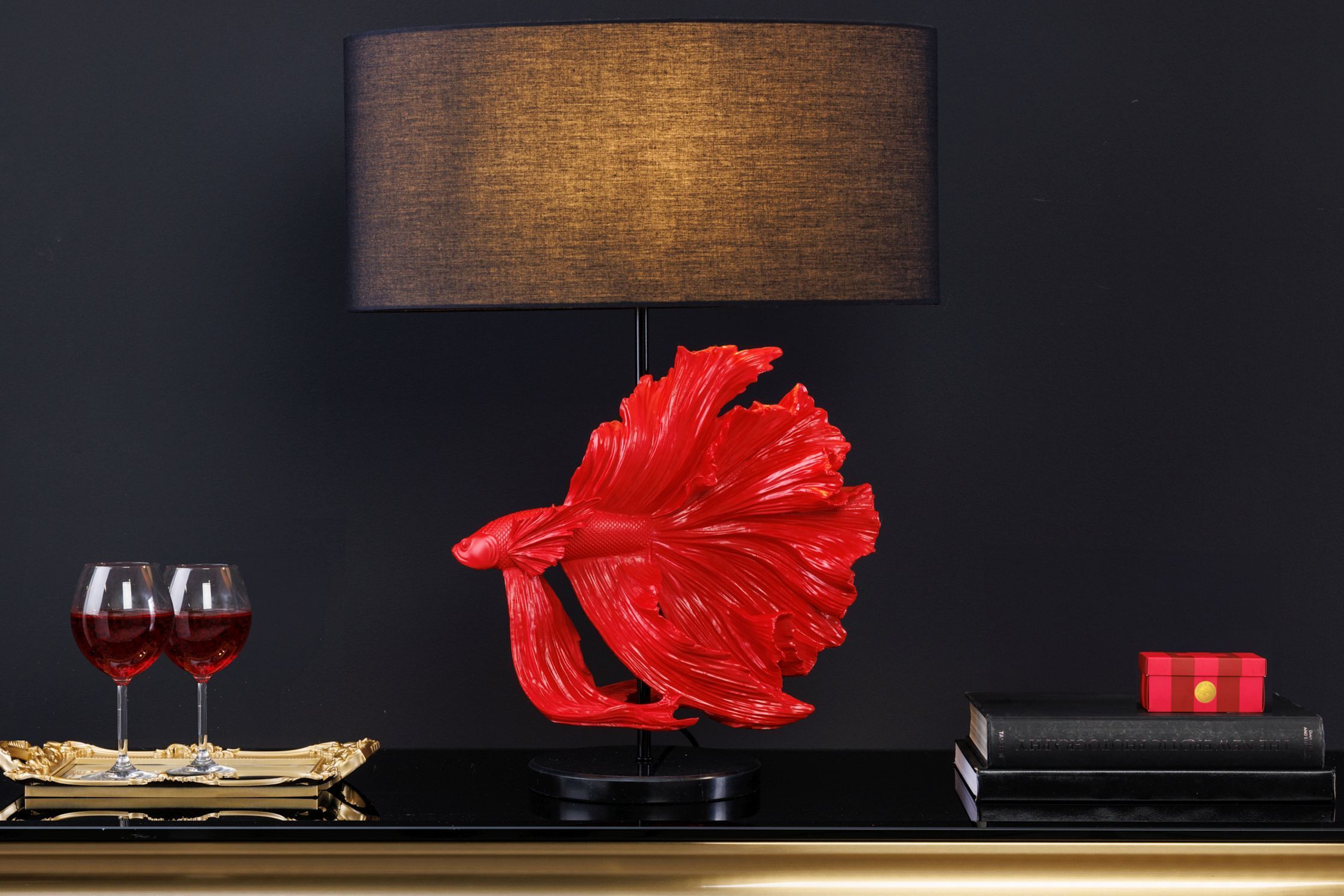 Tischleuchte Marmor Stoff Rot Schwarz 64 cm gemütlich