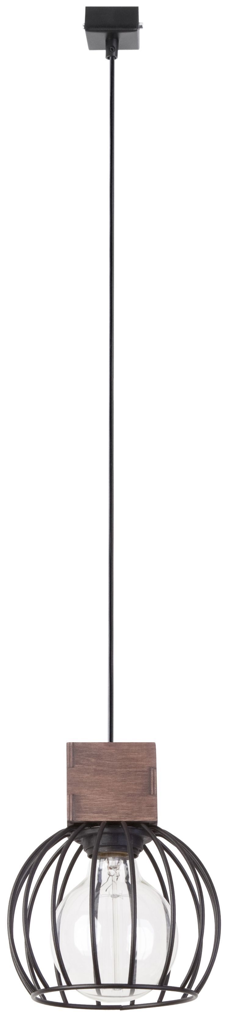 Runde Hängelampe Holz Metall Schwarz E27 Ø16 cm