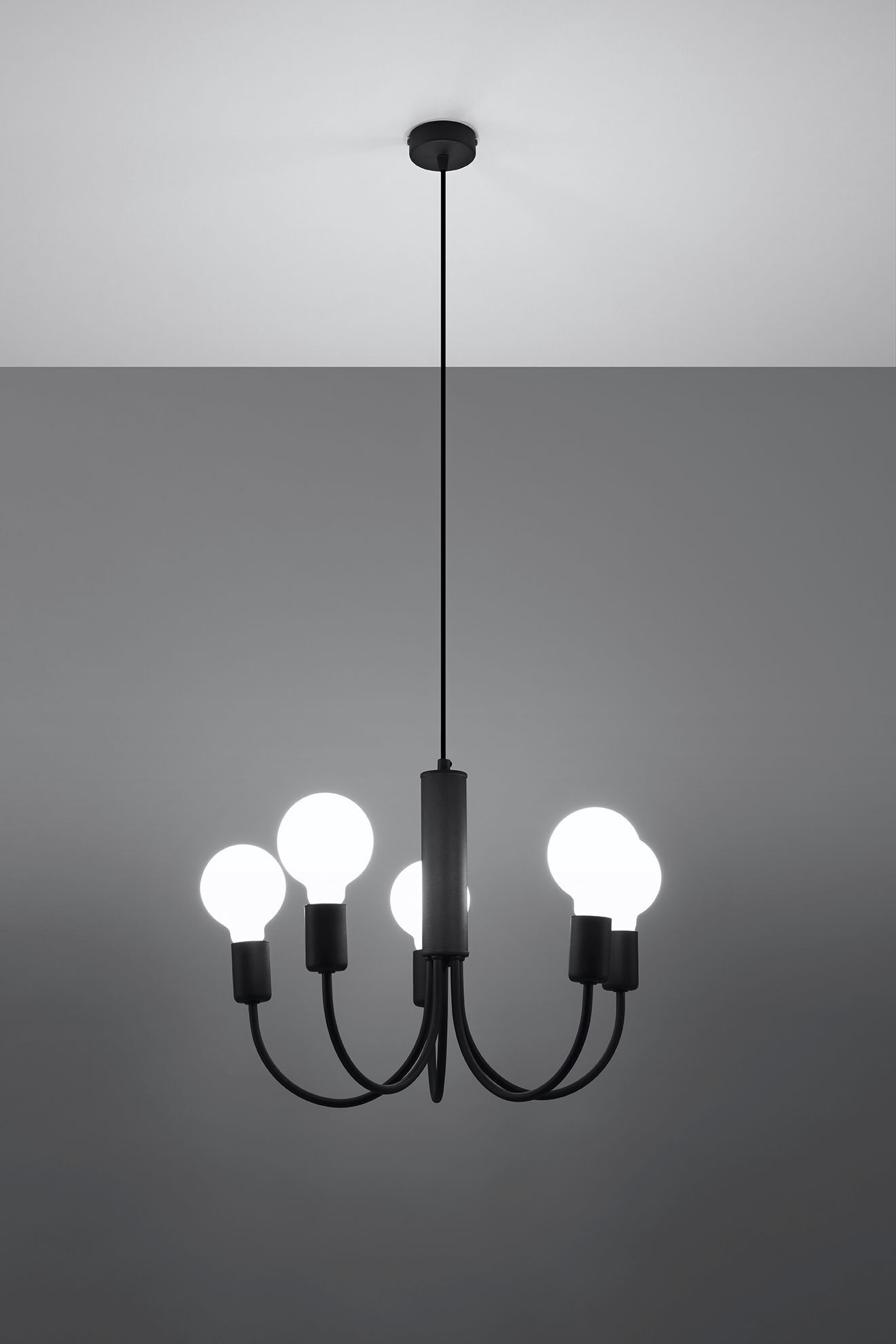Kronleuchter Schwarz Metall 5-flammig Retro Ø 45 cm