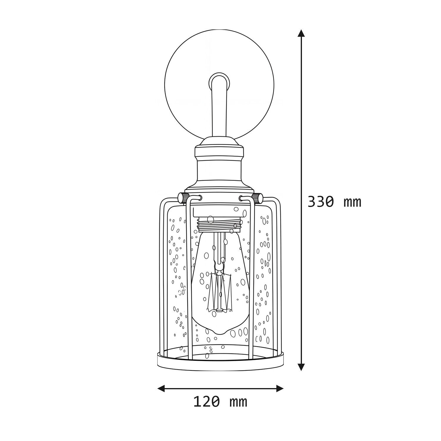 Lampenfassung, Glühbirne, Wandmontage, Durchmesser120mm, Höhe330mm