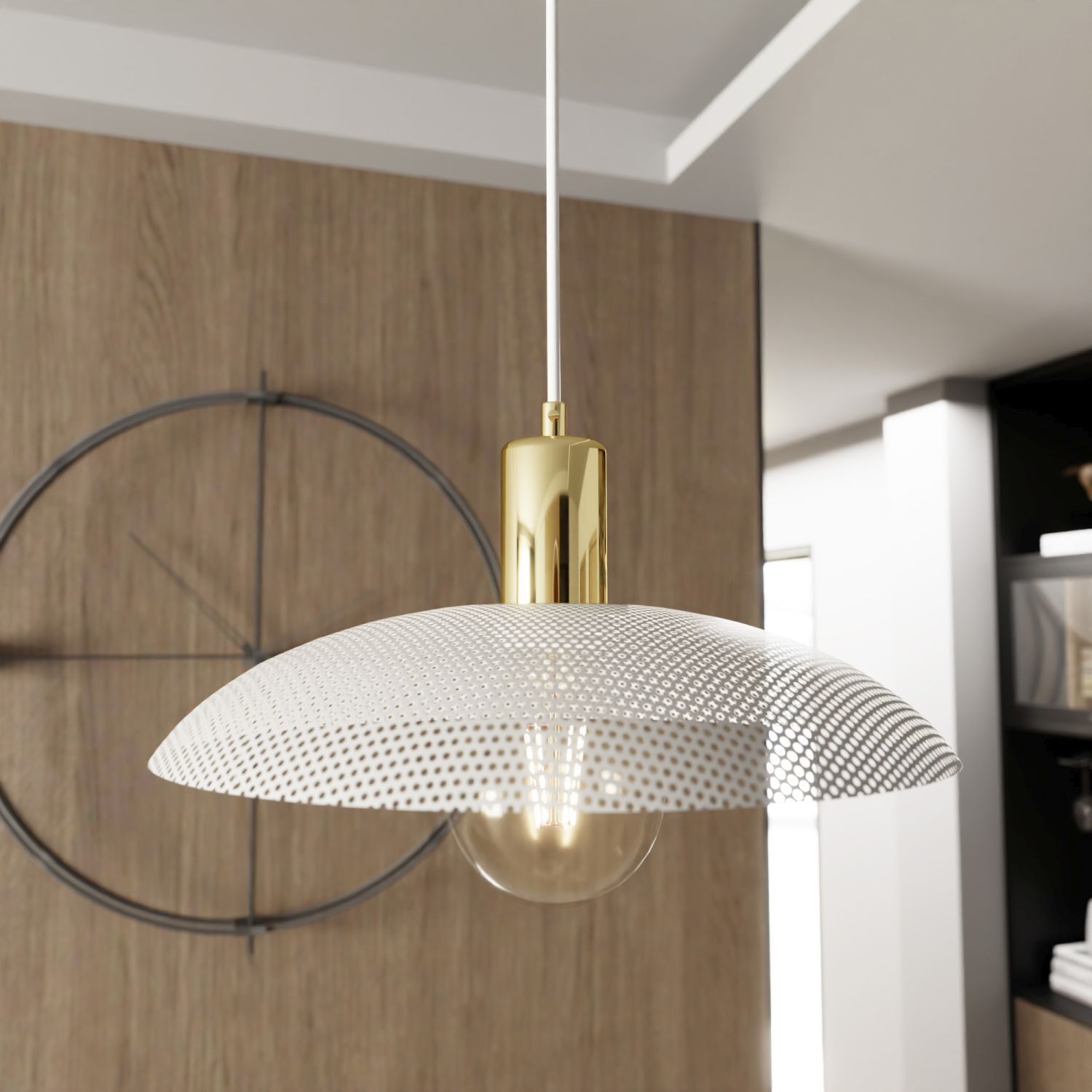 Hängeleuchte Weiß Gold Ø 30 cm H: max. 100 cm verstellbar E27