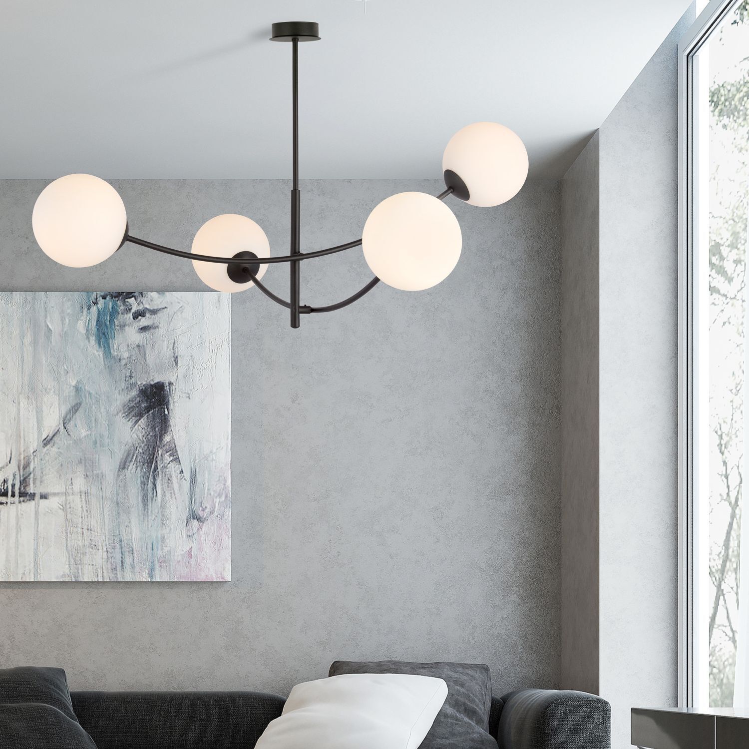 Deckenlampe Schwarz Weiß L: 89 cm schwenkbar E14 4-flammig