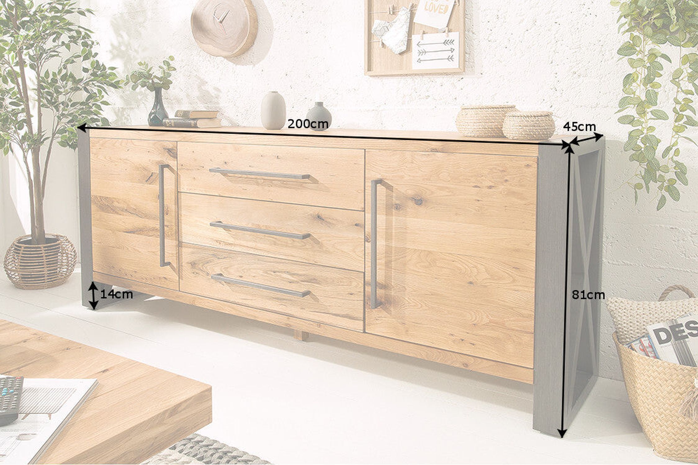XXL Sideboard Wildeiche 200 cm breit Kufengestell Industrial