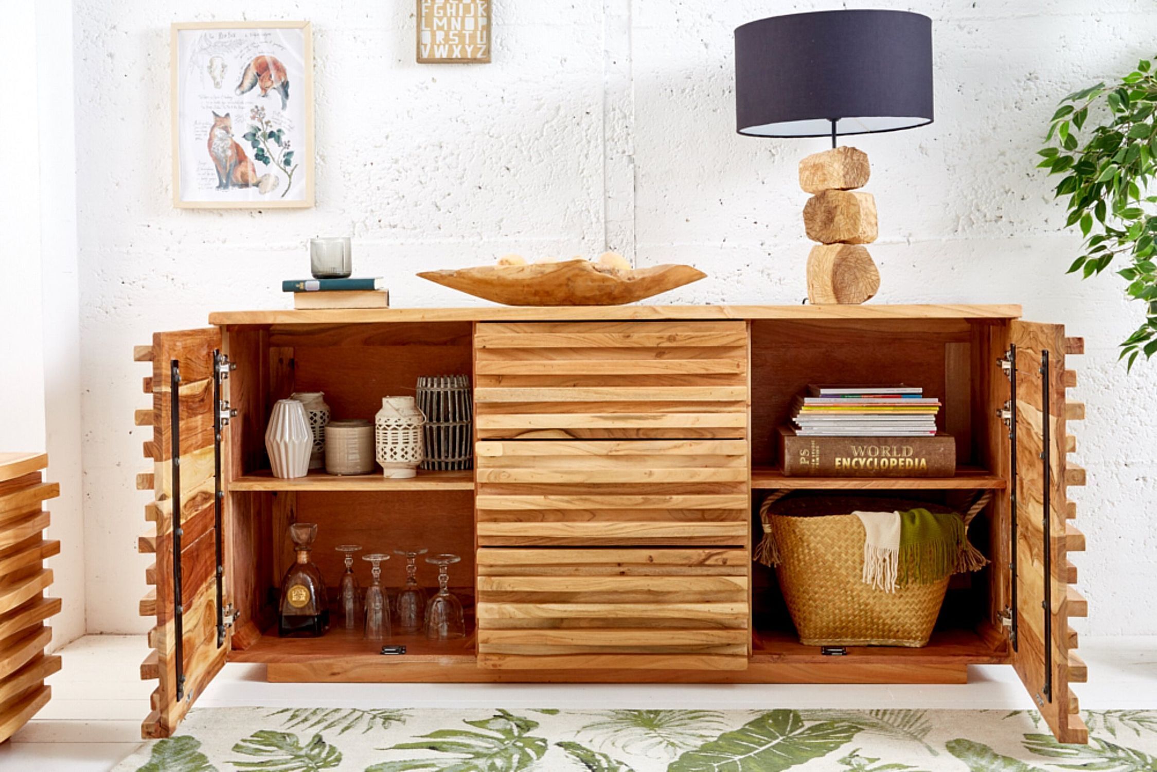 Sideboard Holz 160 cm breit H: 75 cm 3D Türen Modern Innenarchitektur, Holz, Anrichte, Hartholz, Gebeiztes Holz