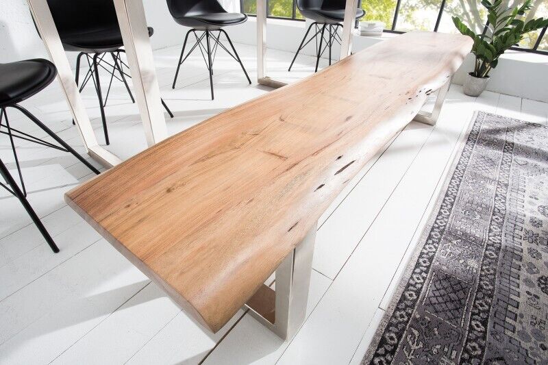 Sitzbank 2m Akazienholz Metall Kufengestell Moebel, Tabelle, Tischplatte, Holz, Pflanze