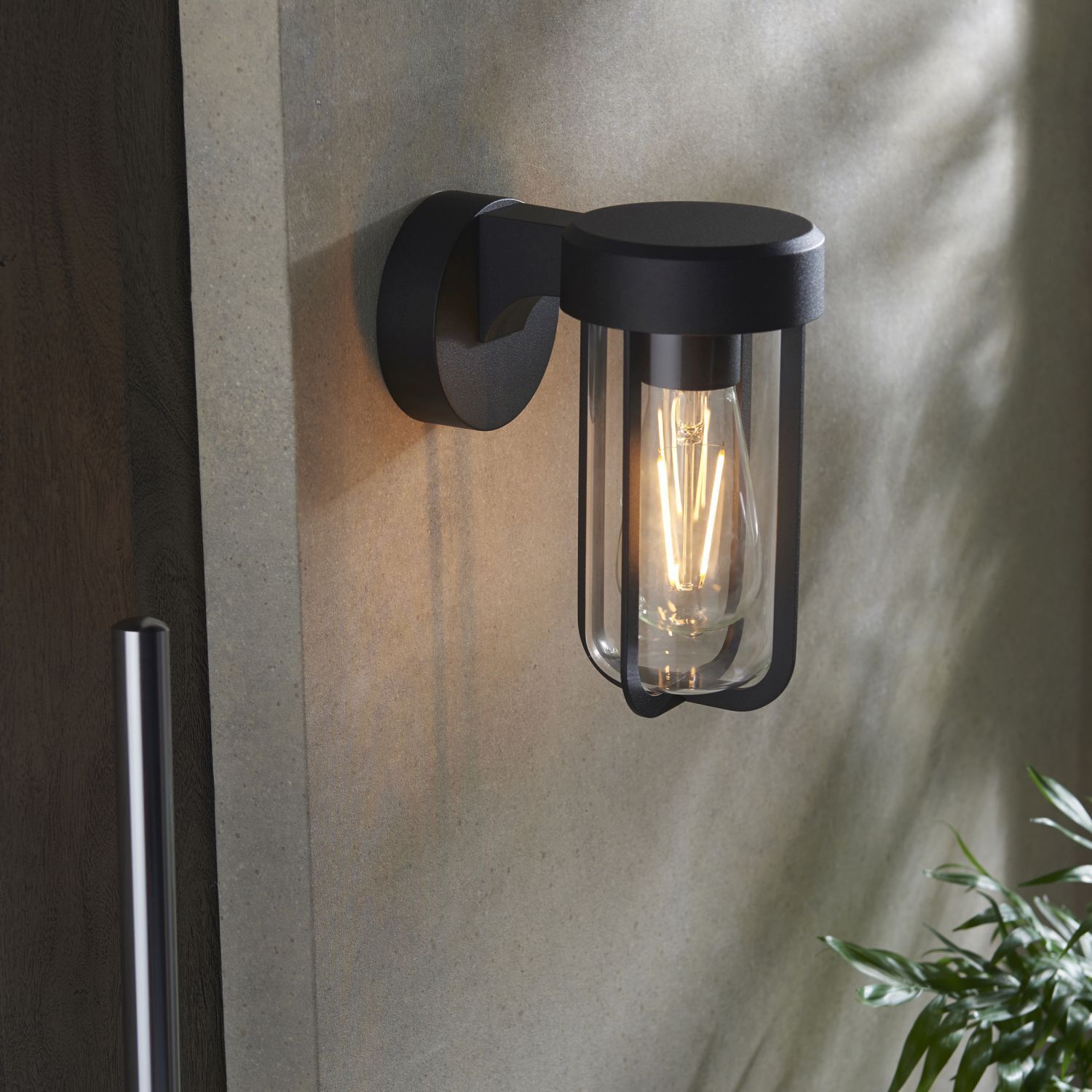 Außenwandleuchte Schwarz Alu Glas IP44 H: 20,8 cm klein E27