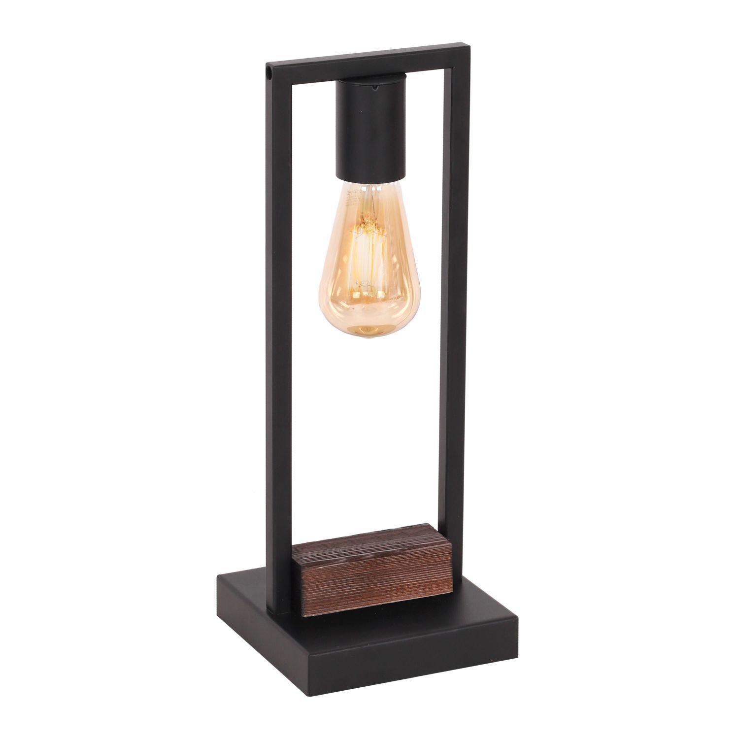 Tischlampe Schwarz Braun 42 cm Metall Holz für E27