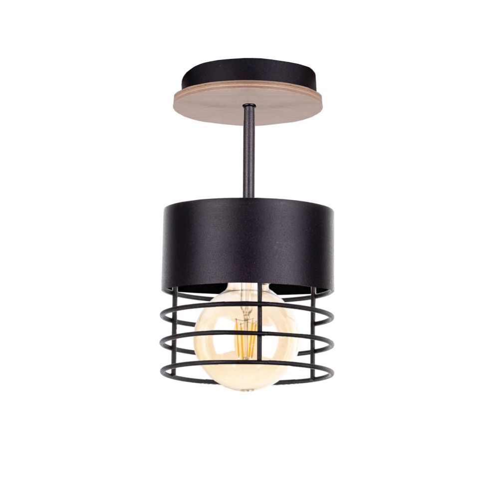 Deckenlampe Modern Metall Holz Schwarz Ø12cm rund Deckenleuchte, Leuchte