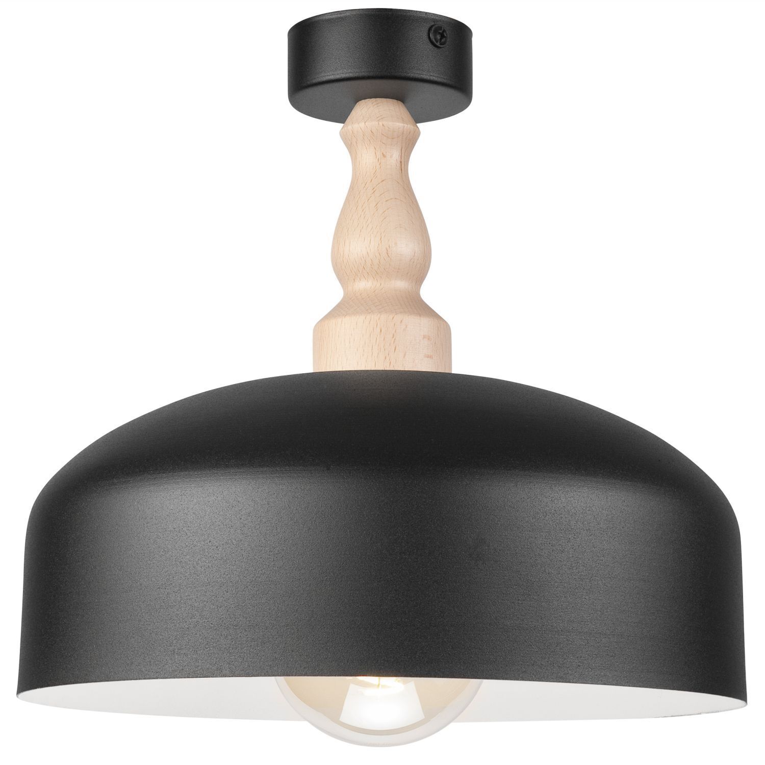Deckenlampe Schwarz Metall Holz E27 Ø 30 cm Skandinavisch