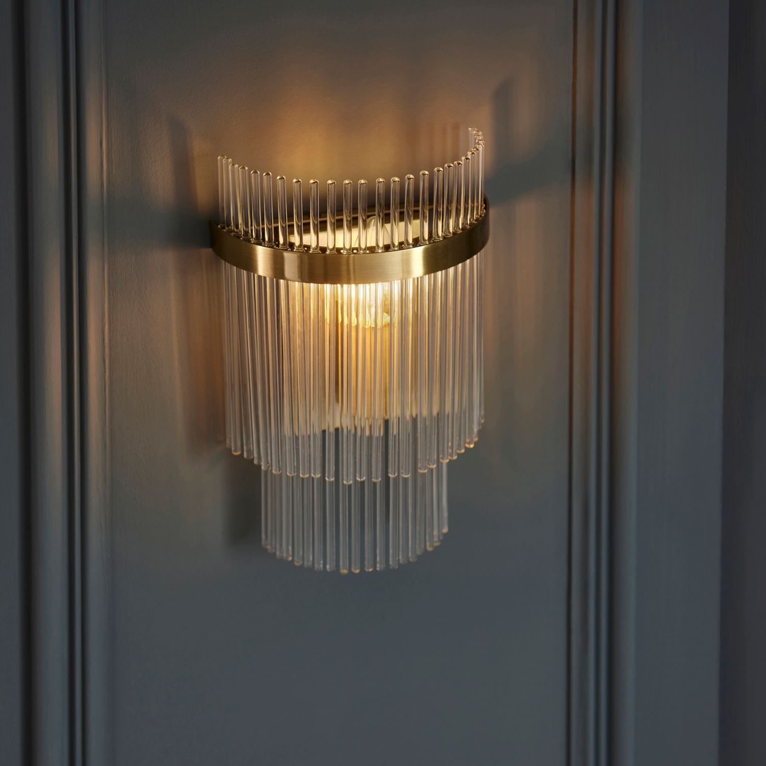 Wandlampe Glas Metall H: 27,6 cm klein in Messing antik E14