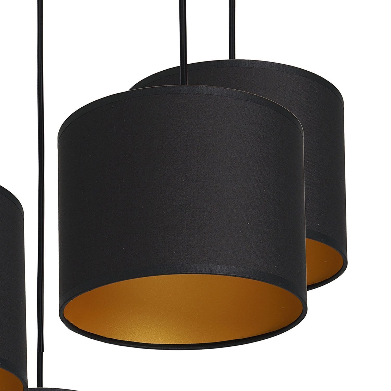 Blendarme Hängelampe Schwarz Gold Stoff Metall 5-flmg Lampe, Kronleuchter, Lampenschirm