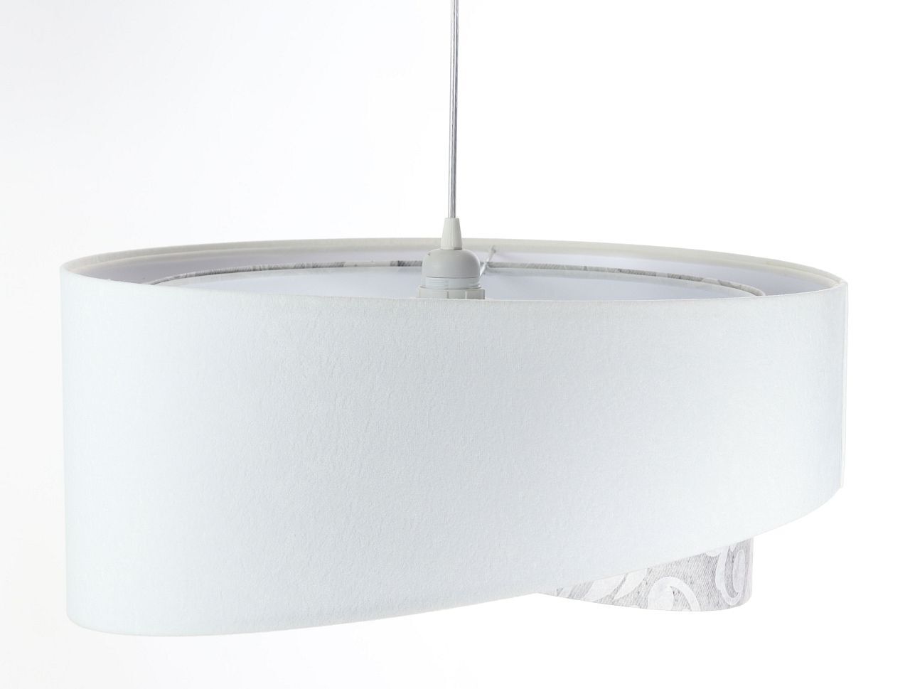 Pendelleuchte rund D: 50 cm E27 Weiß Grau Stoffschirm Lampe, Deckenleuchte