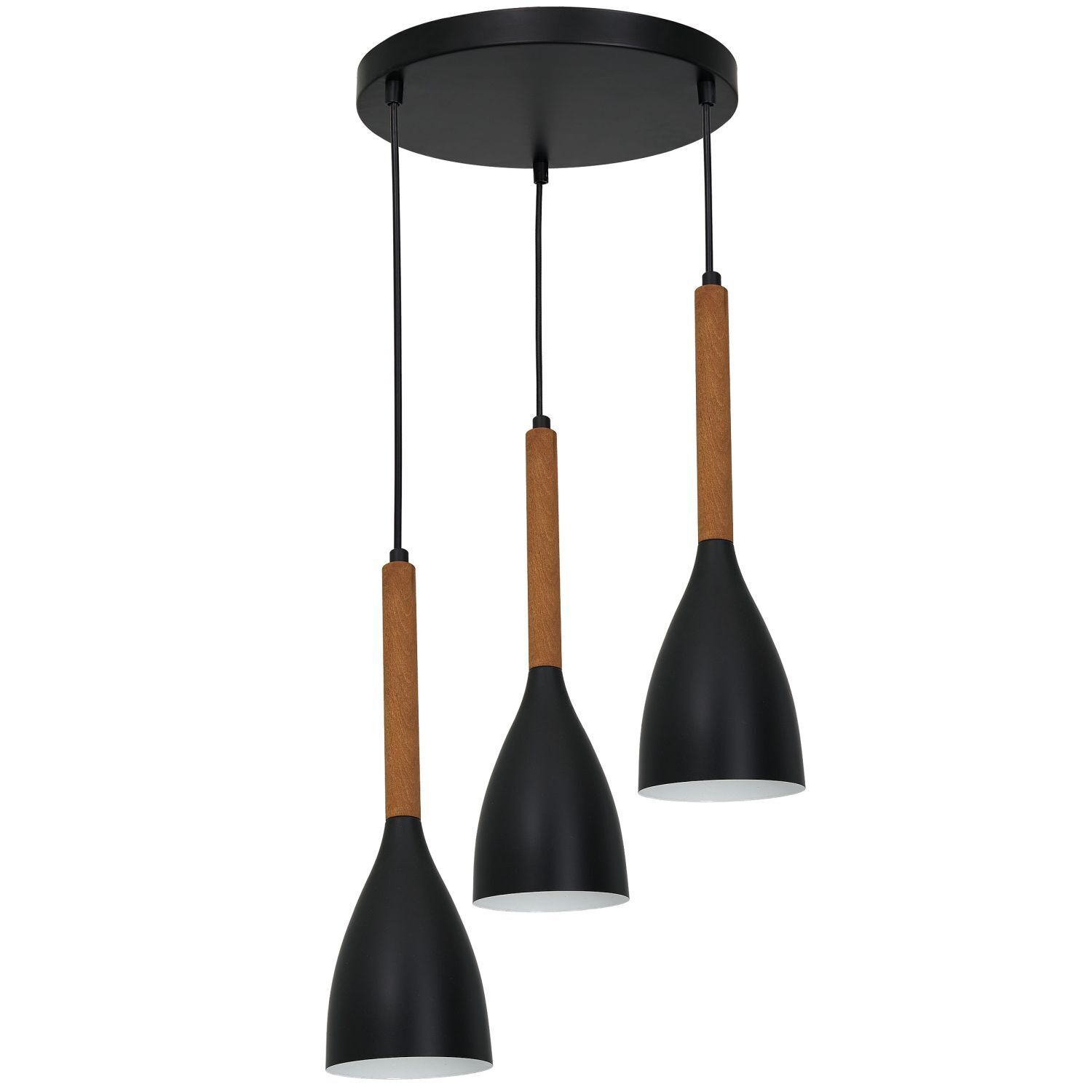 Hängeleuchte Metall Holz 3x E27 Schwarz