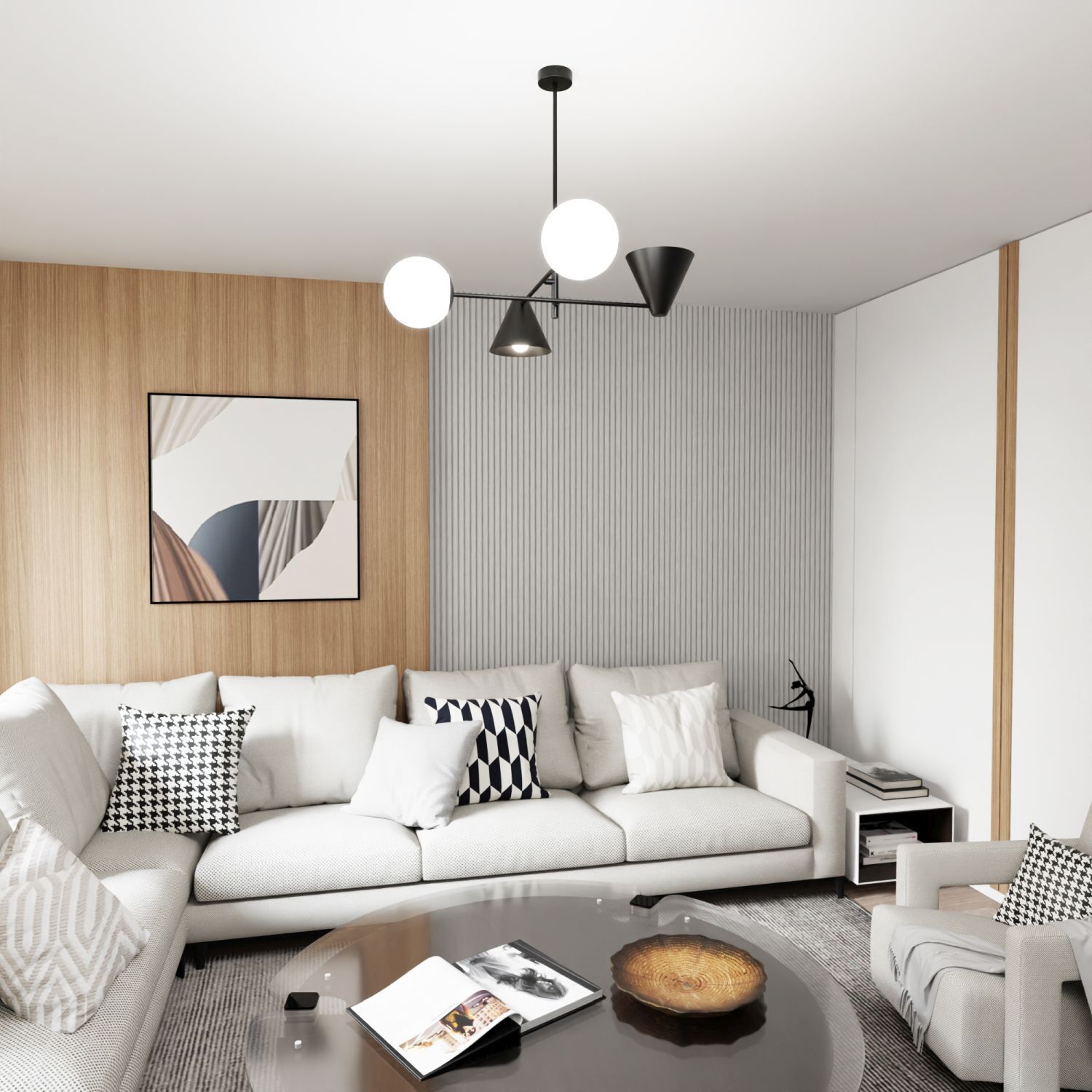 Schwarze Deckenlampe Metall Glas B:70 cm E14 blendarm Dekoration für Zuhause, Wohnzimmer, Kissen, Couch, Innenarchitektur