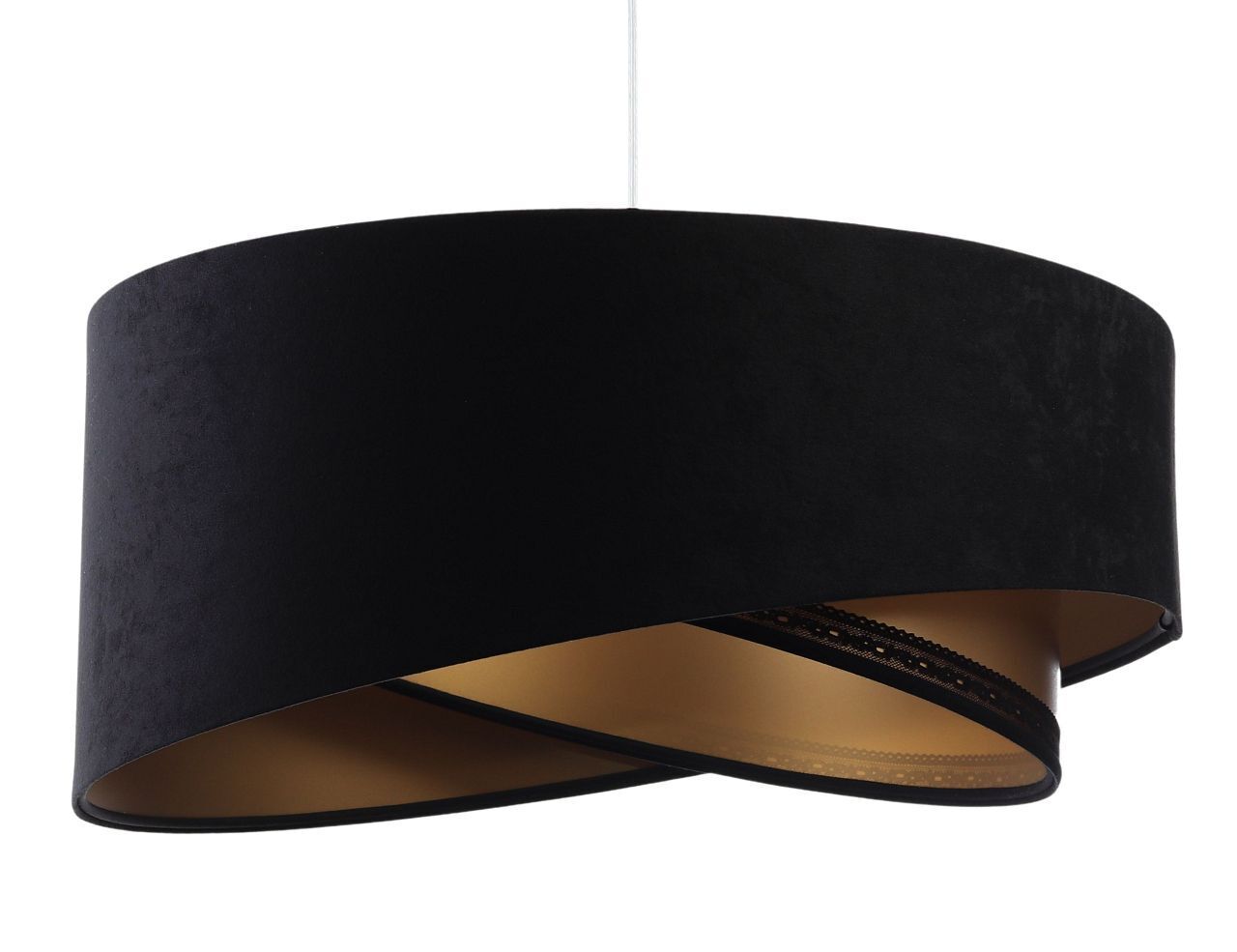 Hängelampe E27 rund Ø 50 cm Schwarz Gold Stoff Spitze Modern
