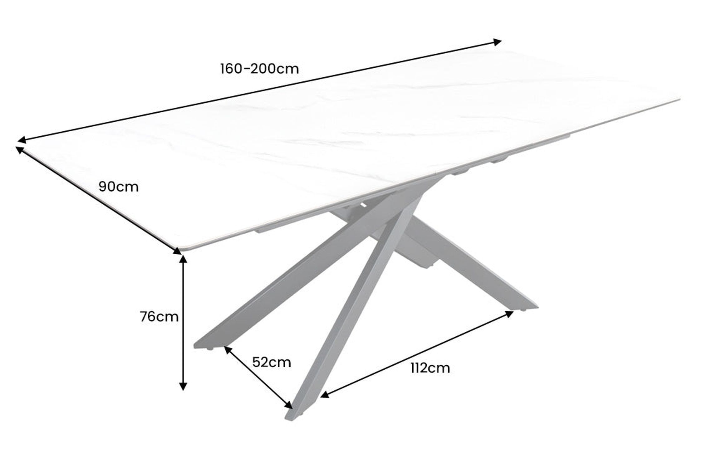 Esstisch ausziehbar Keramik Metall in Weiß Schwarz Moebel, Tabelle, Esstisch, Kaffeetisch, Leinwand