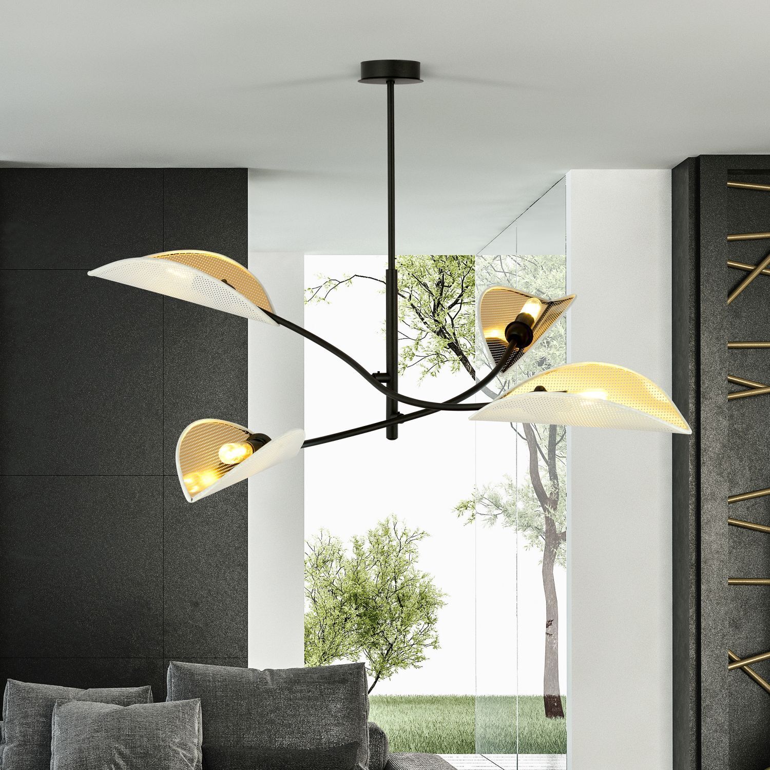 Deckenlampe Modern B: 102 cm drehbar 4x E14 Metall Stoff
