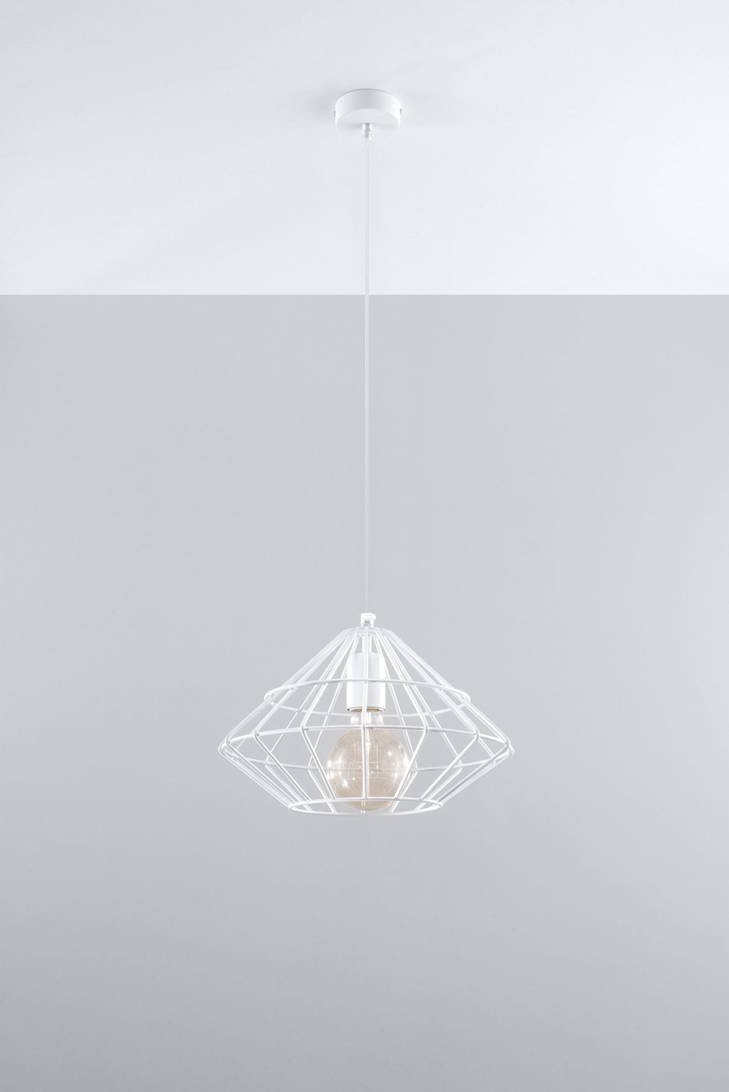 Hängelampe Weiß Metall Draht Retro geometrisch E27