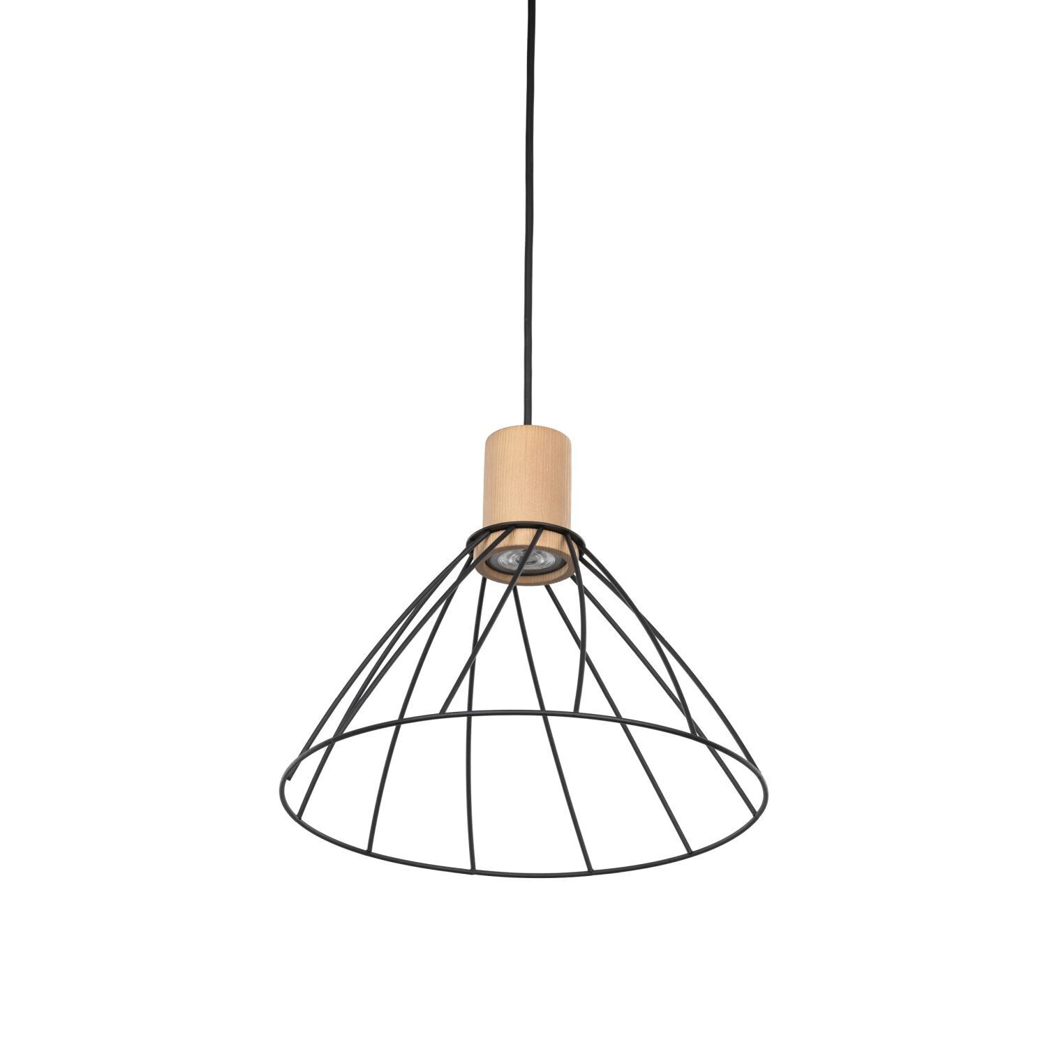Hängelampe Draht Holz Ø 29,5 cm H: max. 165 cm verstellbar