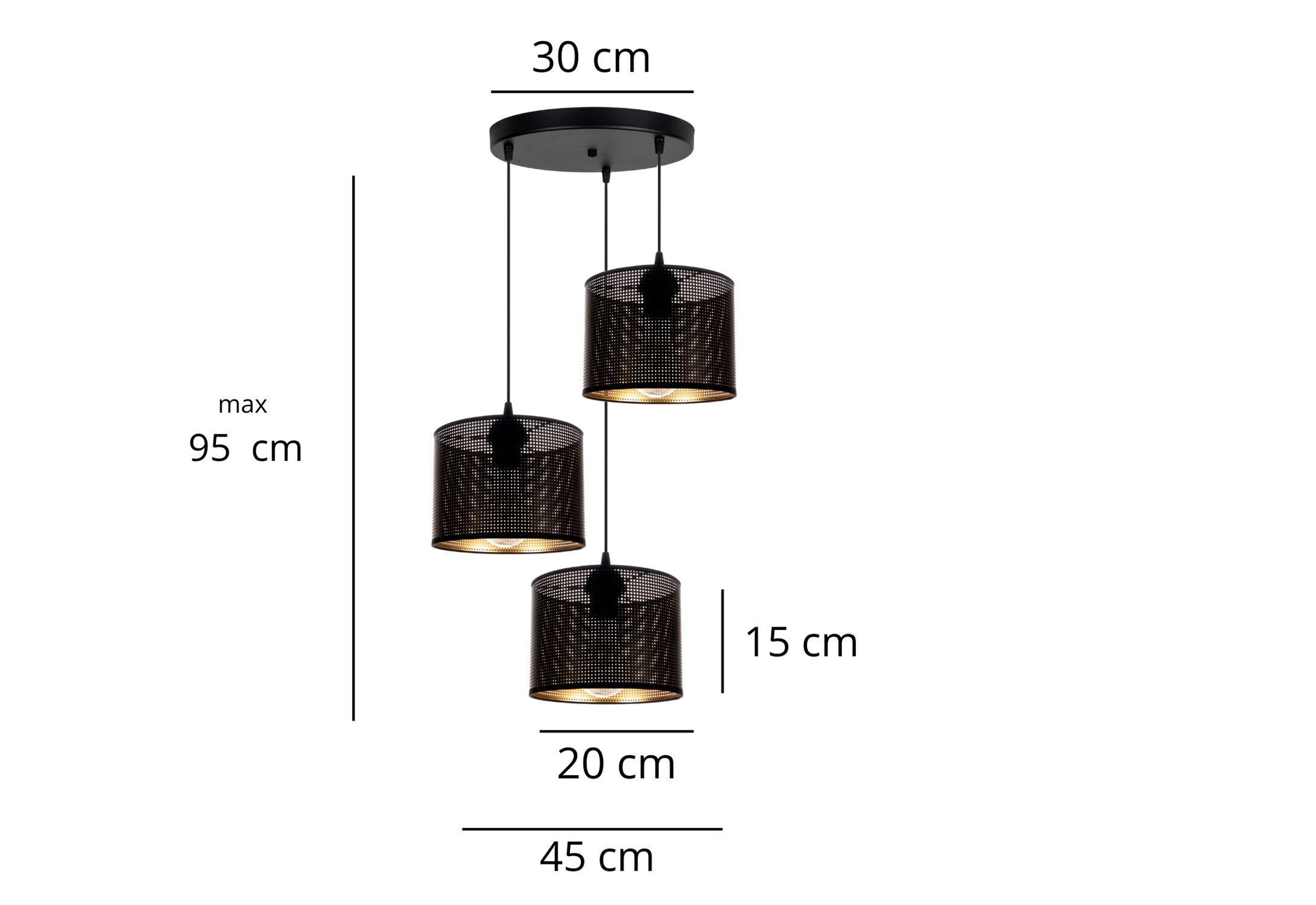 Hängelampe Metall Schwarz Gold E27 3-flmg Ø45 cm Loft Lampe