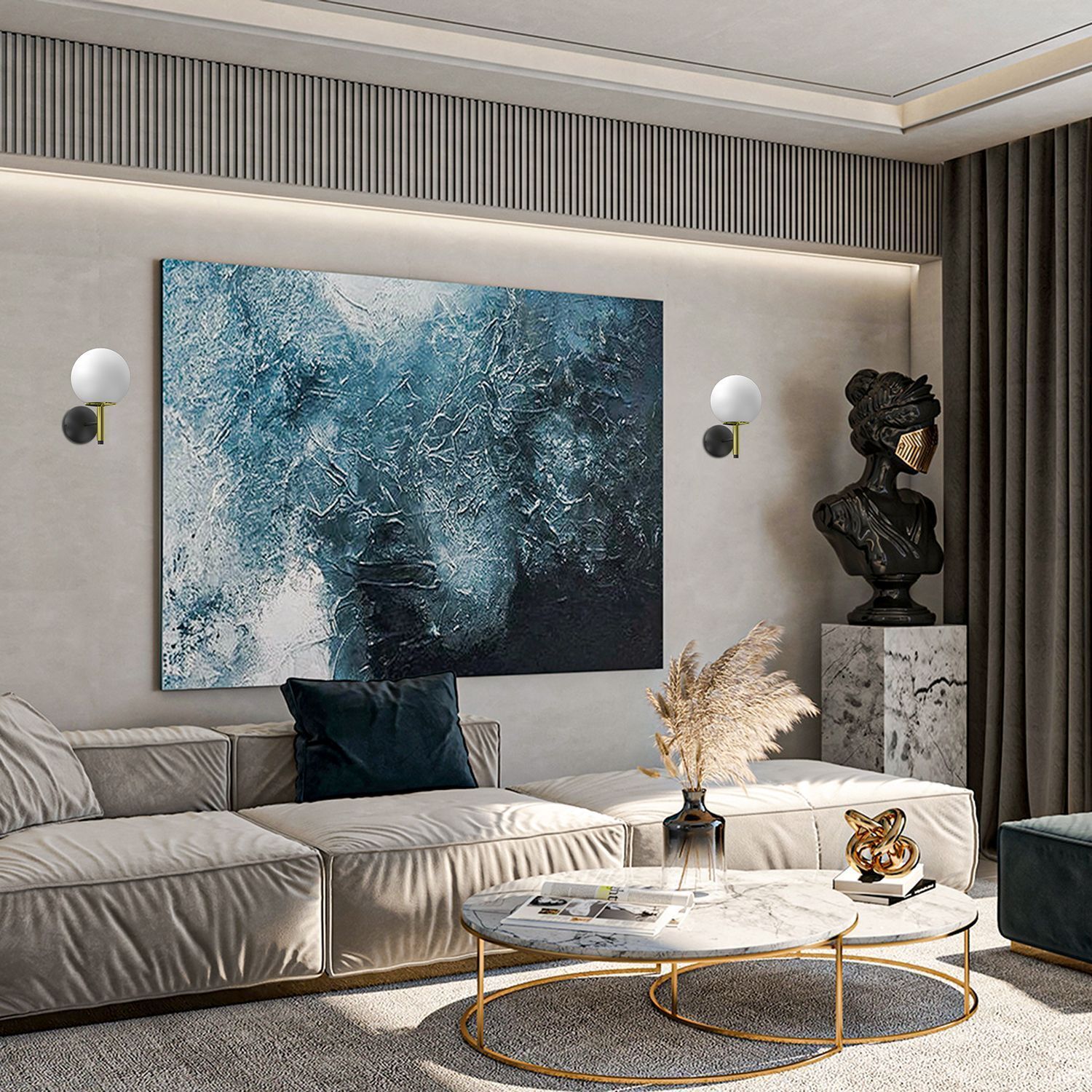 Wandlampe Glas Metall Schwarz Gold E27 Kugel blendarm Drinnen, Innenarchitektur, Inneneinrichtung, Malerei, Wohnzimmer