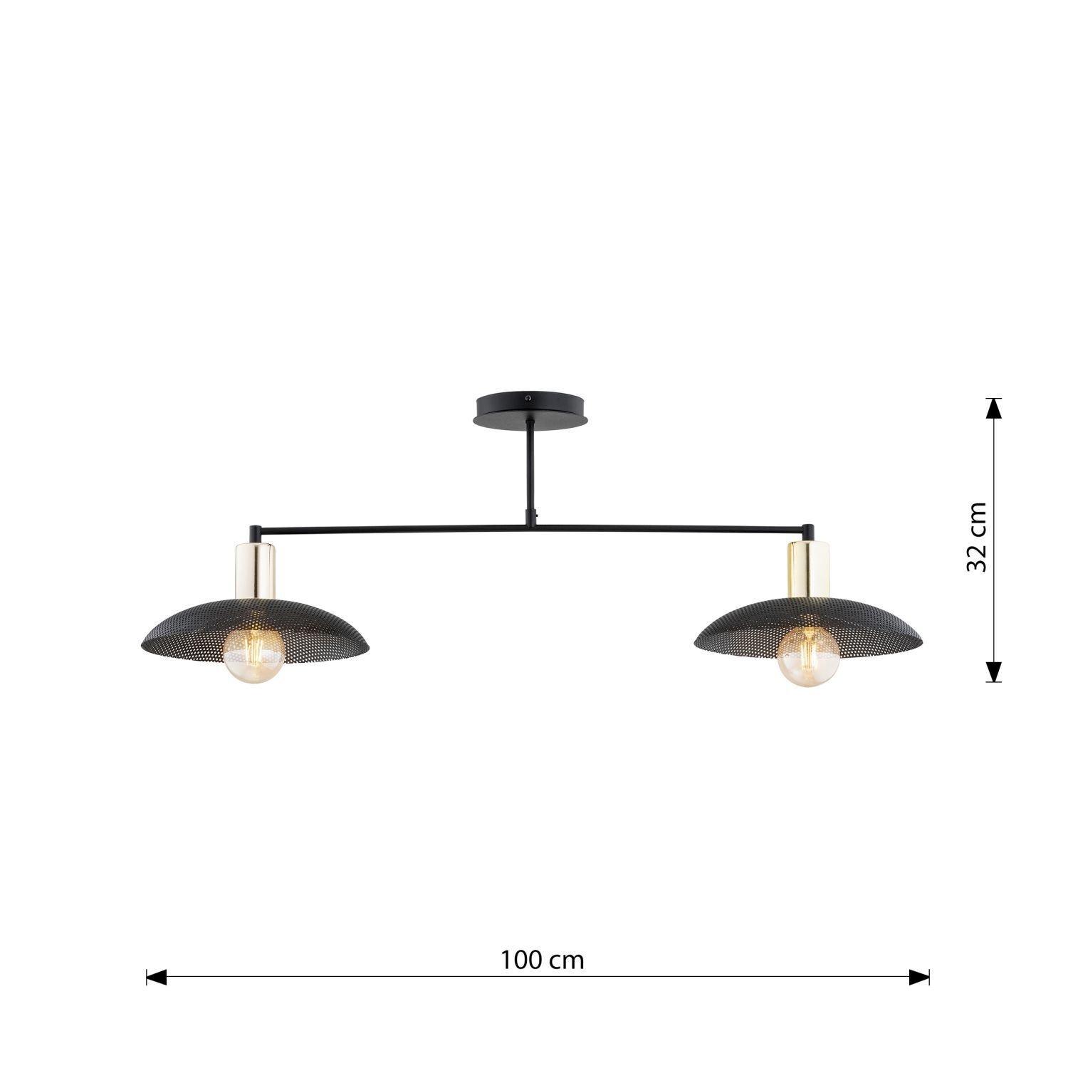 Deckenleuchte Metall 100 cm lang Schwarz Gold E27 2-flammig