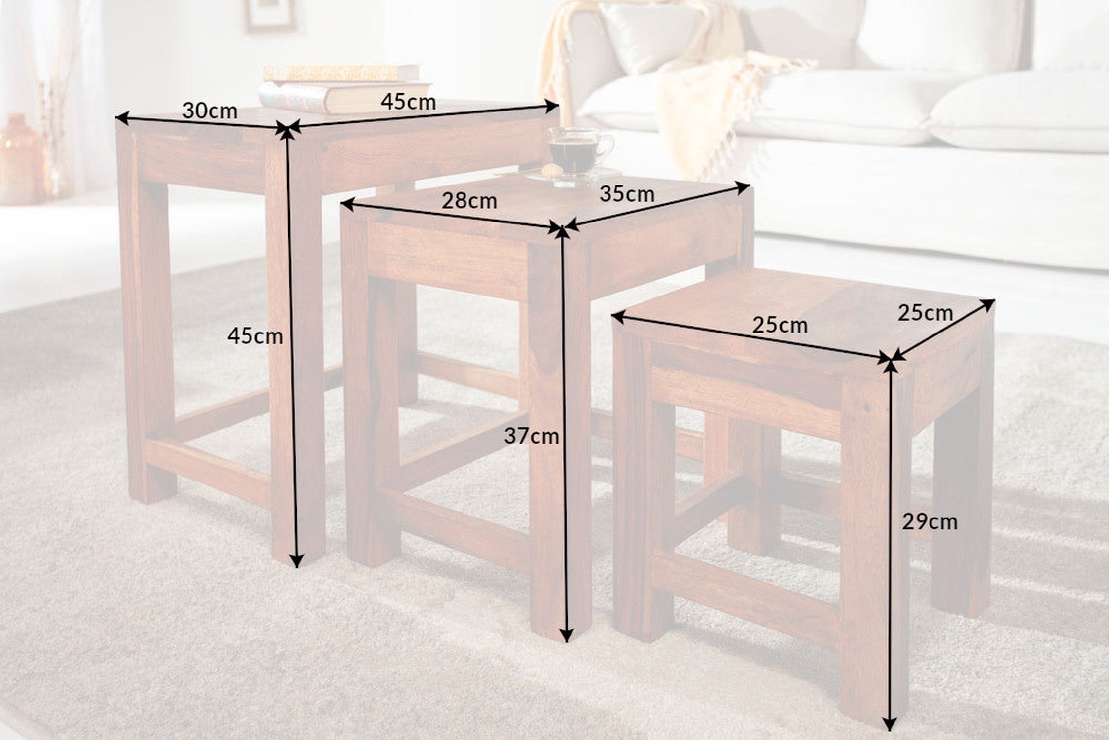 Beistelltisch 3er Set Sheesham Holz in Natur