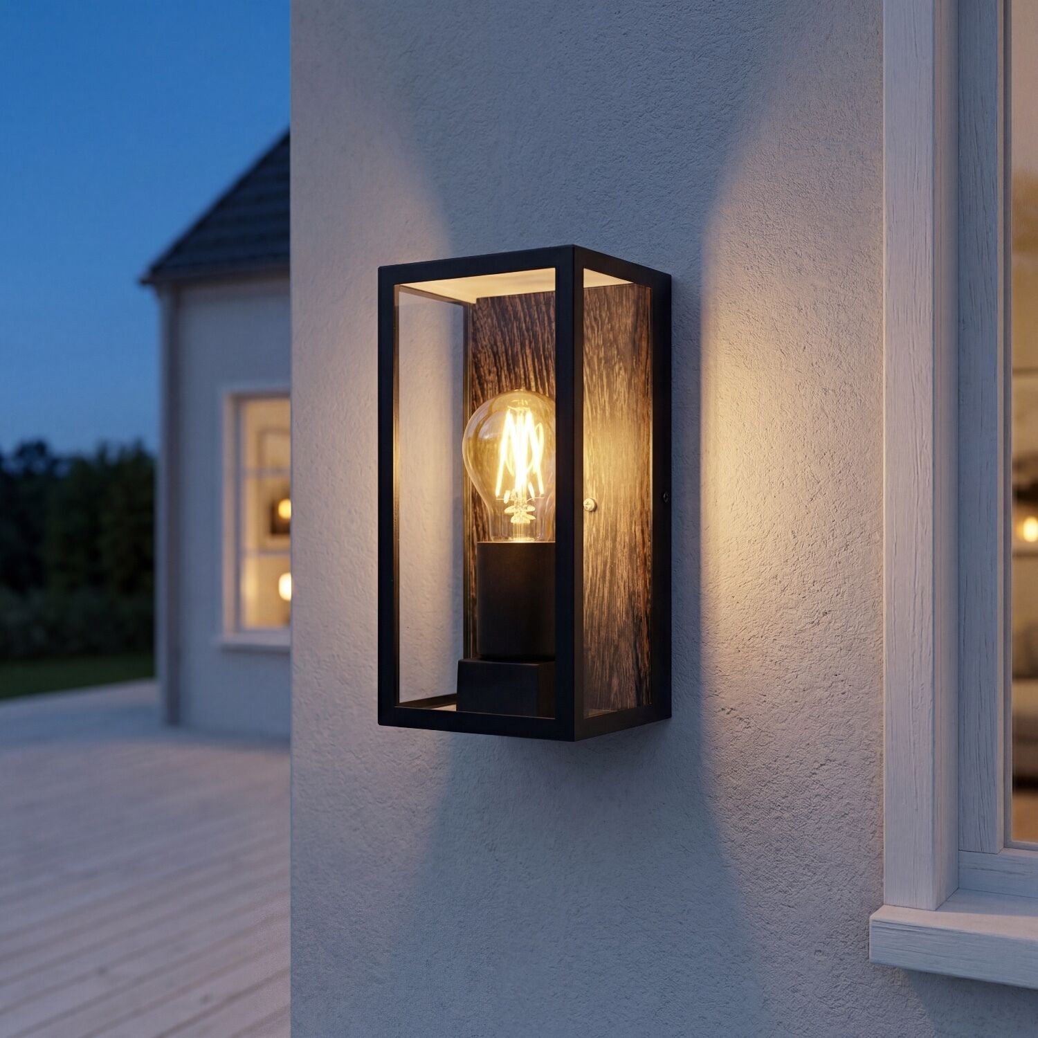 Außenleuchte Vintage Schwarz Holz B:11,5cm IP44 E27