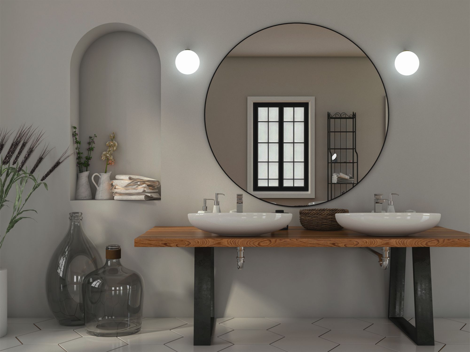 Wandleuchte Badezimmer in Messing Weiß IP44 G9 Glas Metall
