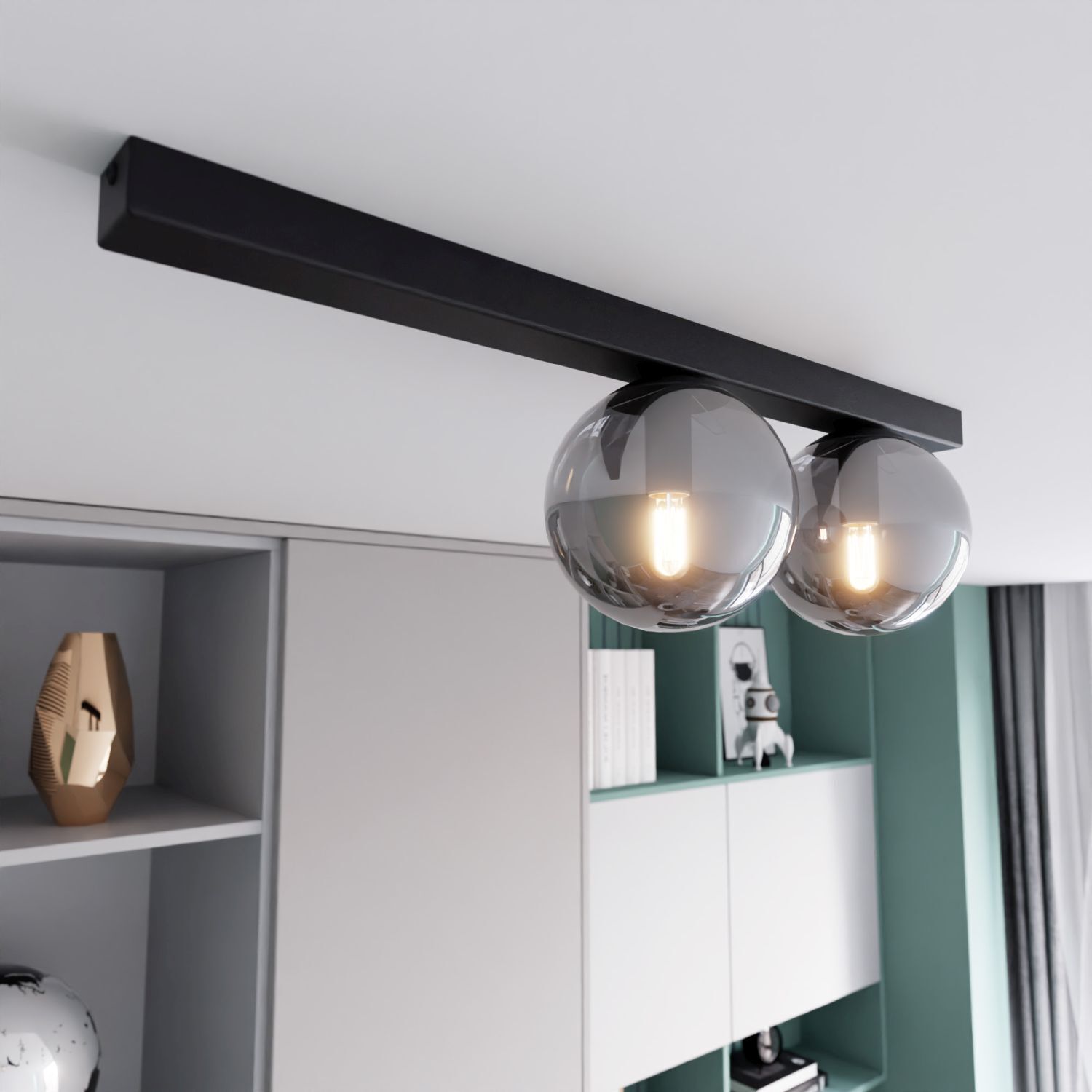 Deckenleuchte Rauchglas Metall L: 60 cm E14 2-flammig