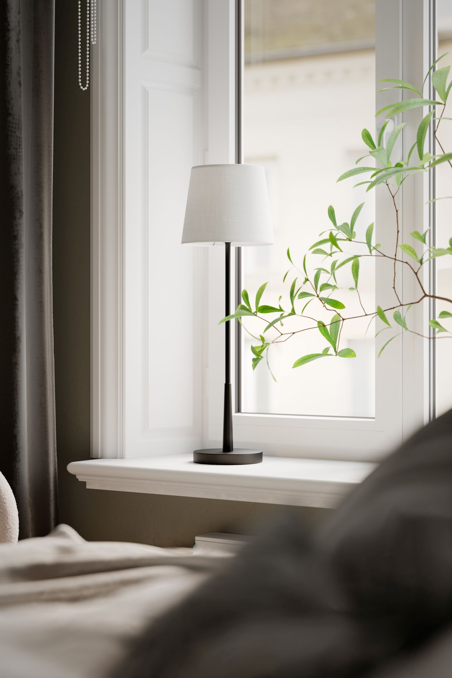 Lampe, Fenster, Fensterbank, Pflanze