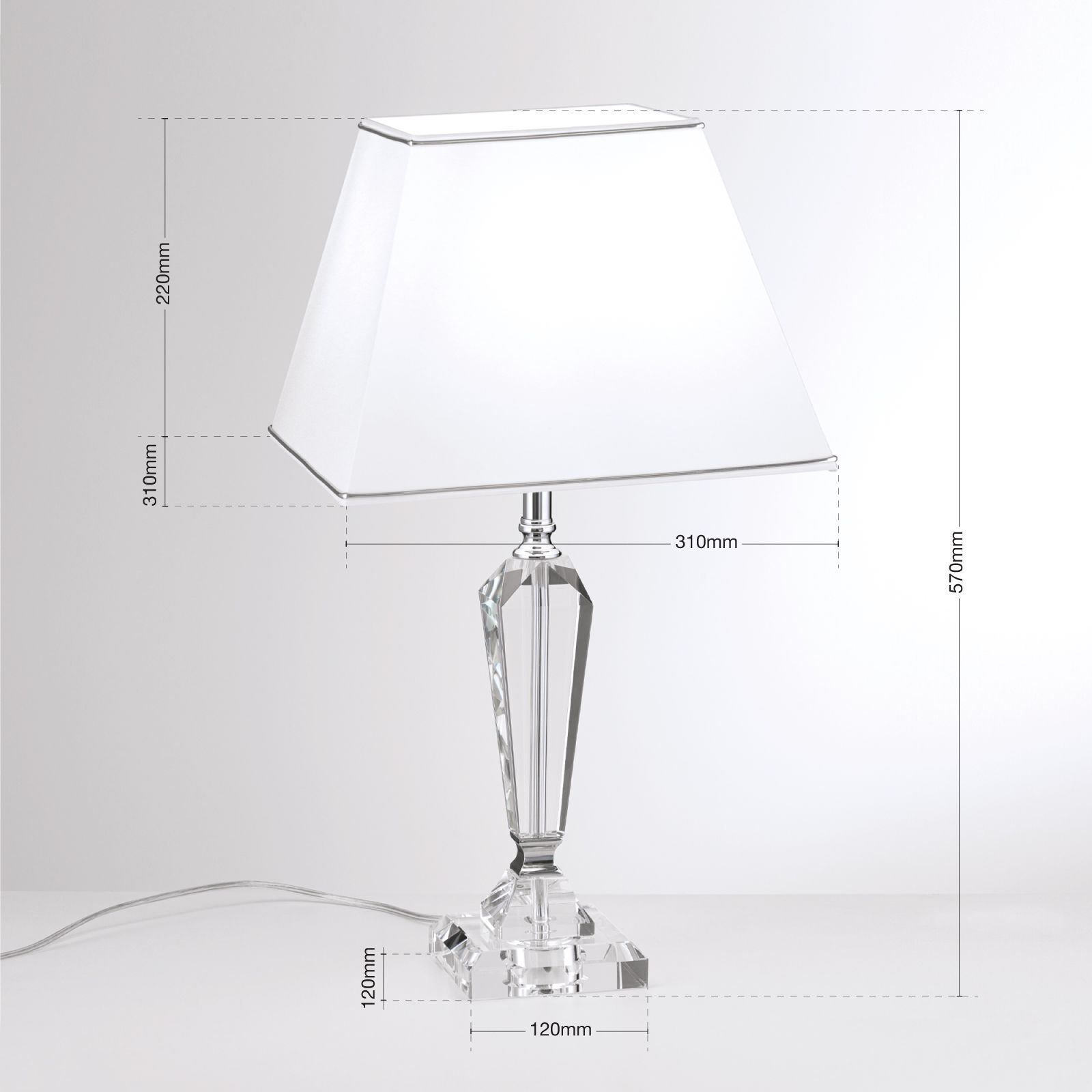 Tischleuchte Metall Stoff E27 57 cm hoch eckig Kristall Tischlampe, Kristall, Glas, Metall, Schliff