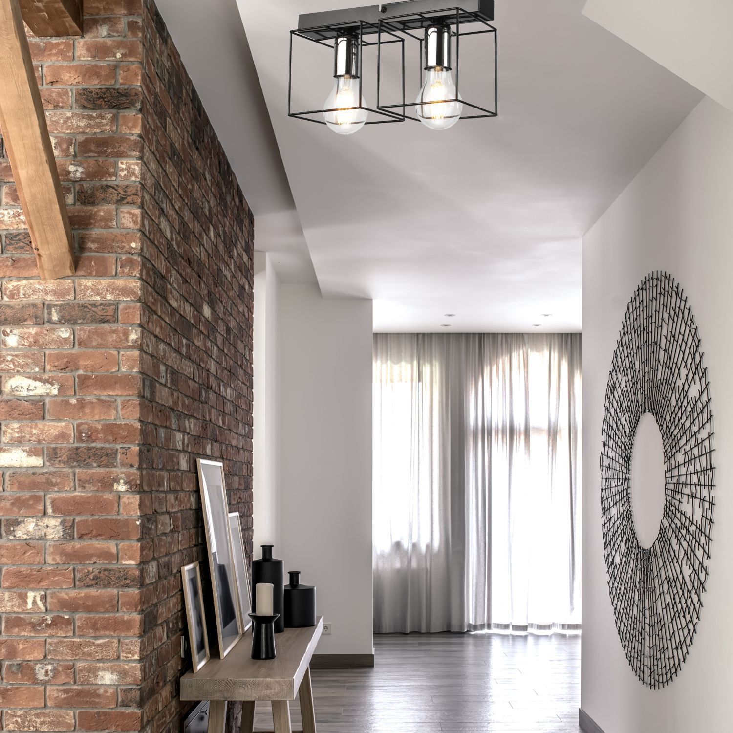 Deckenlampe Schwarz Chrom 2-flammig E27 Metall Modern