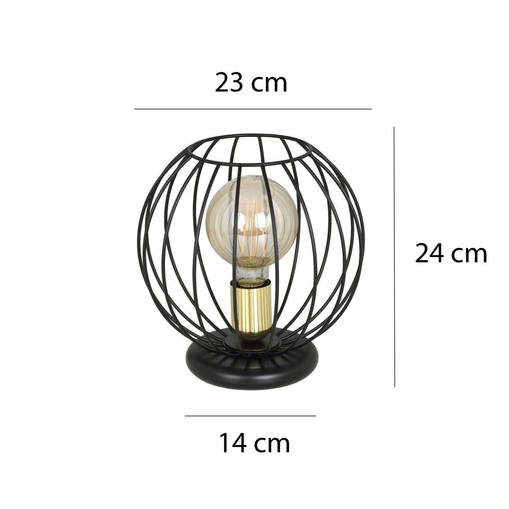 Tischlampe Schwarz rund 24 cm Draht Kugel Schirm E27