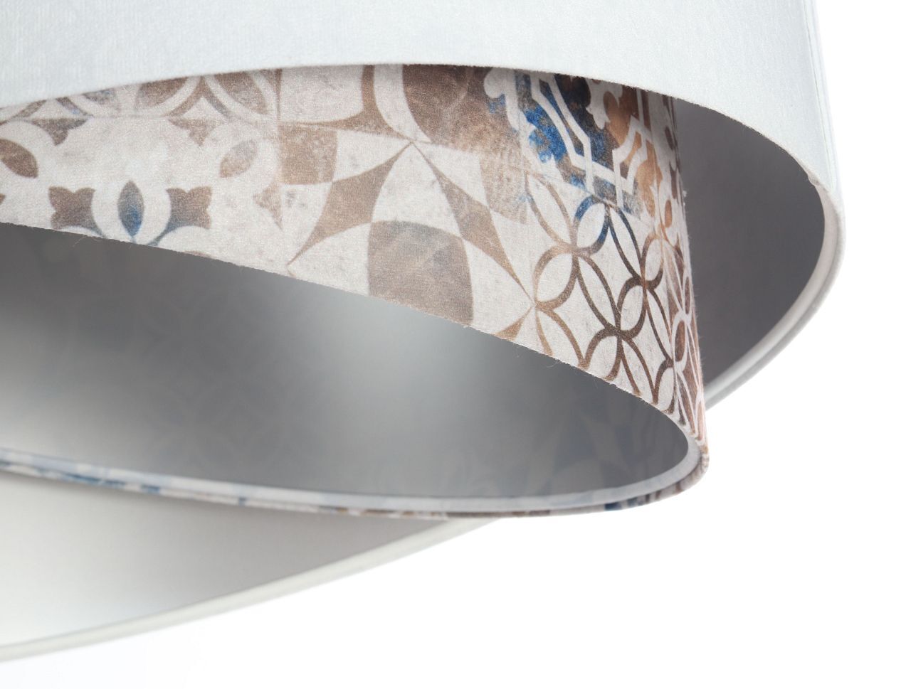 Hängelampe Weiß Beige Silber E27 Ø 50 cm Stoff Velours Optik Lampe, Lampenschirm