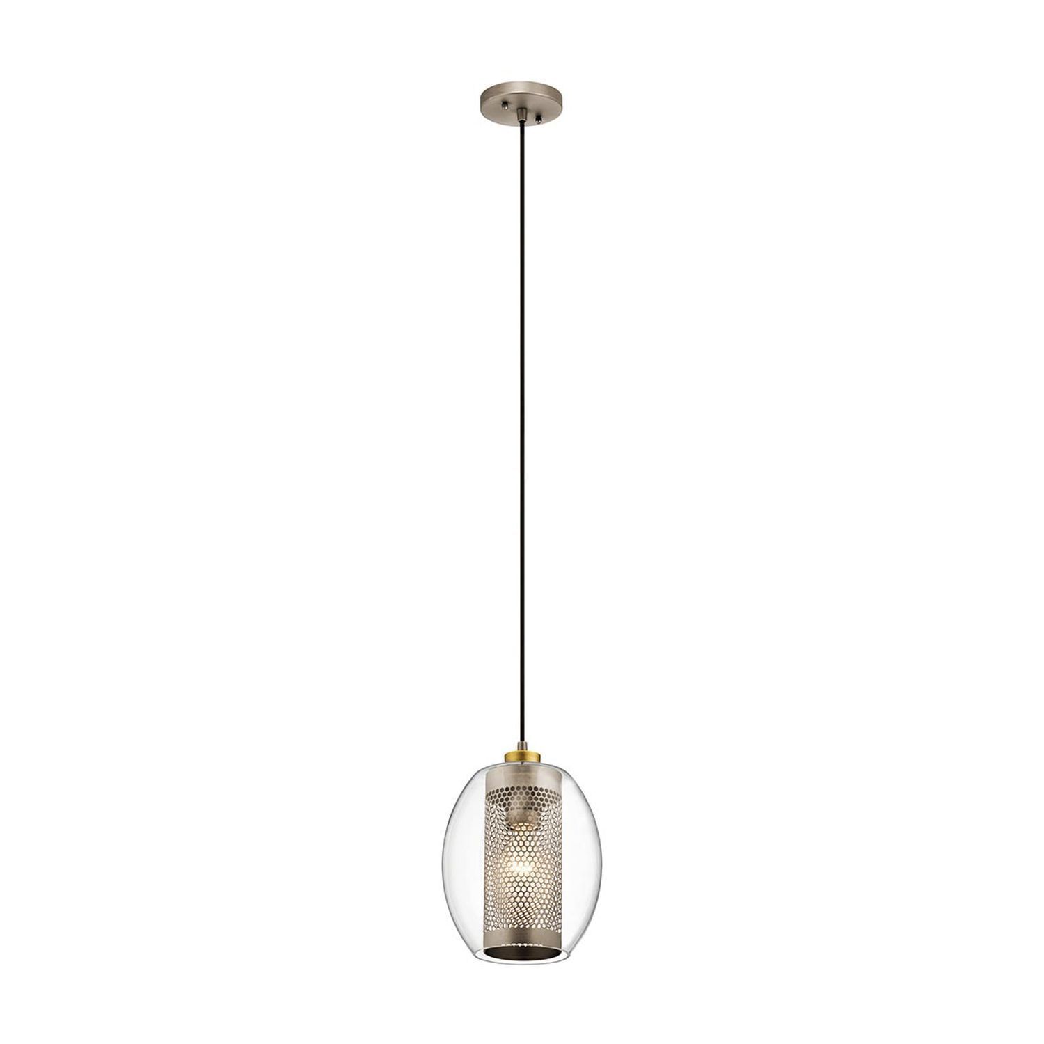 Pendelleuchte, Hängelampe, Glasschirm, Metallnetz, schwarze Zuleitung