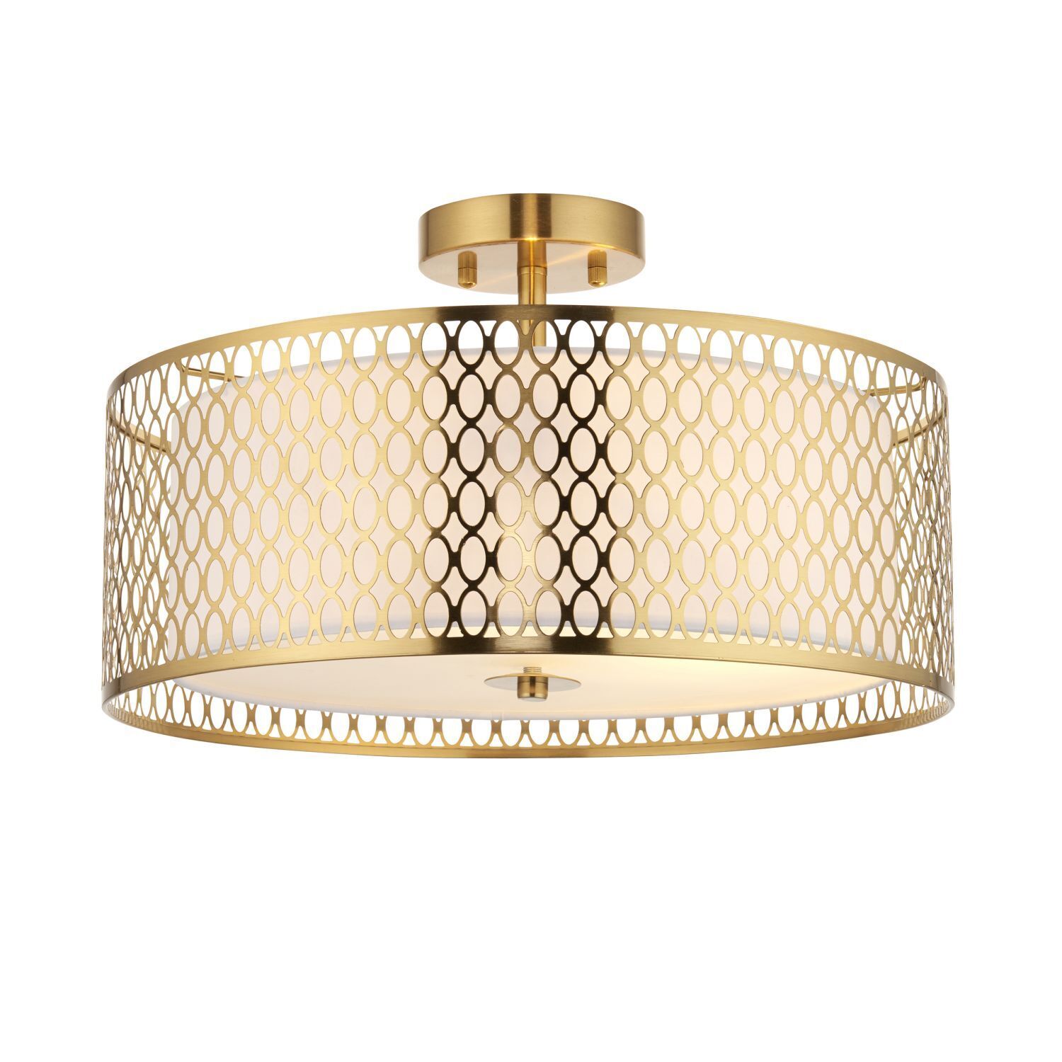Deckenleuchte rund D: 43 cm Gold Weiß 3x E27 Metall Glas Stoff