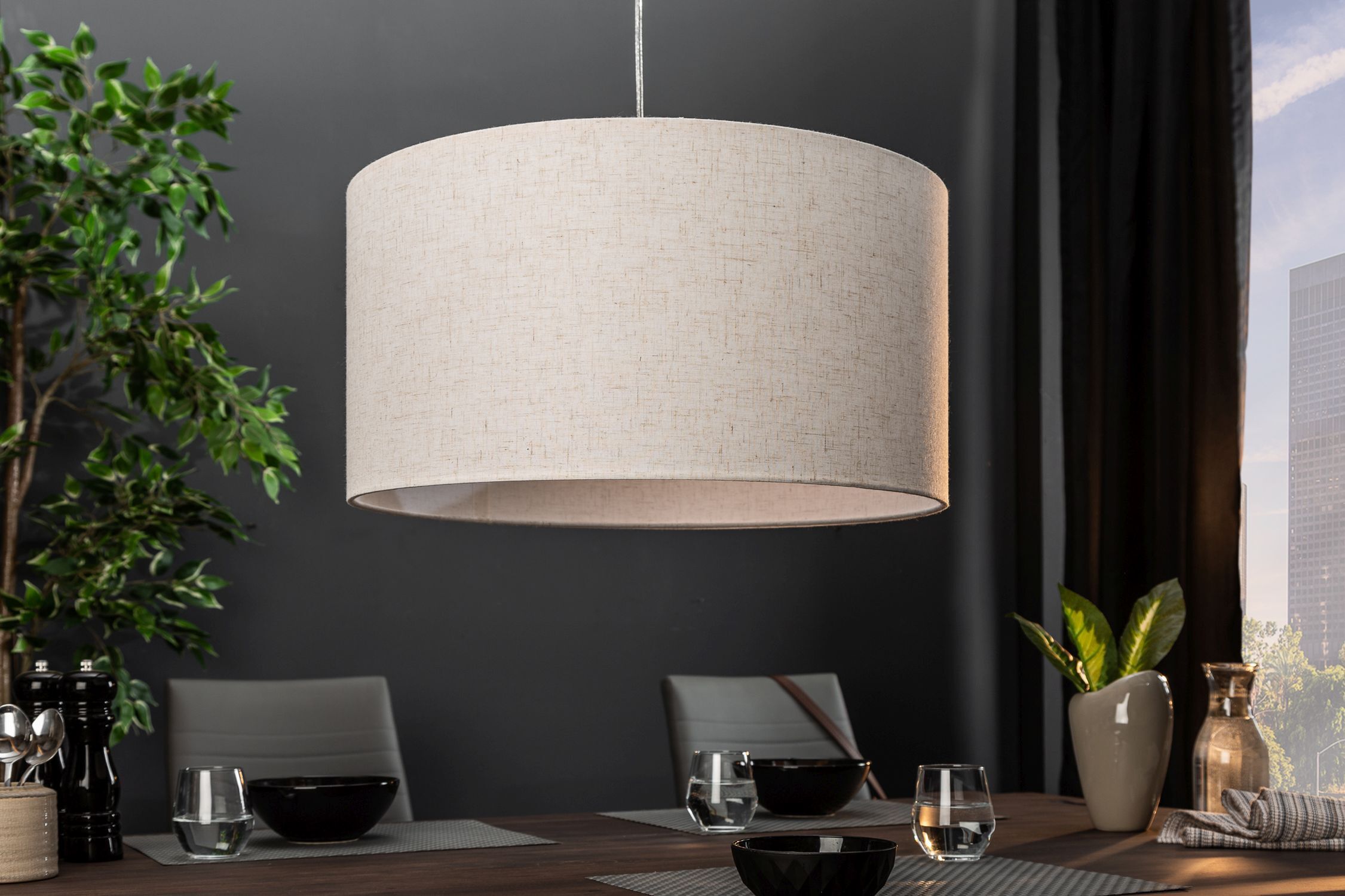 Runde Pendelleuchte Stoff E27 Ø55 cm Modern in Natur