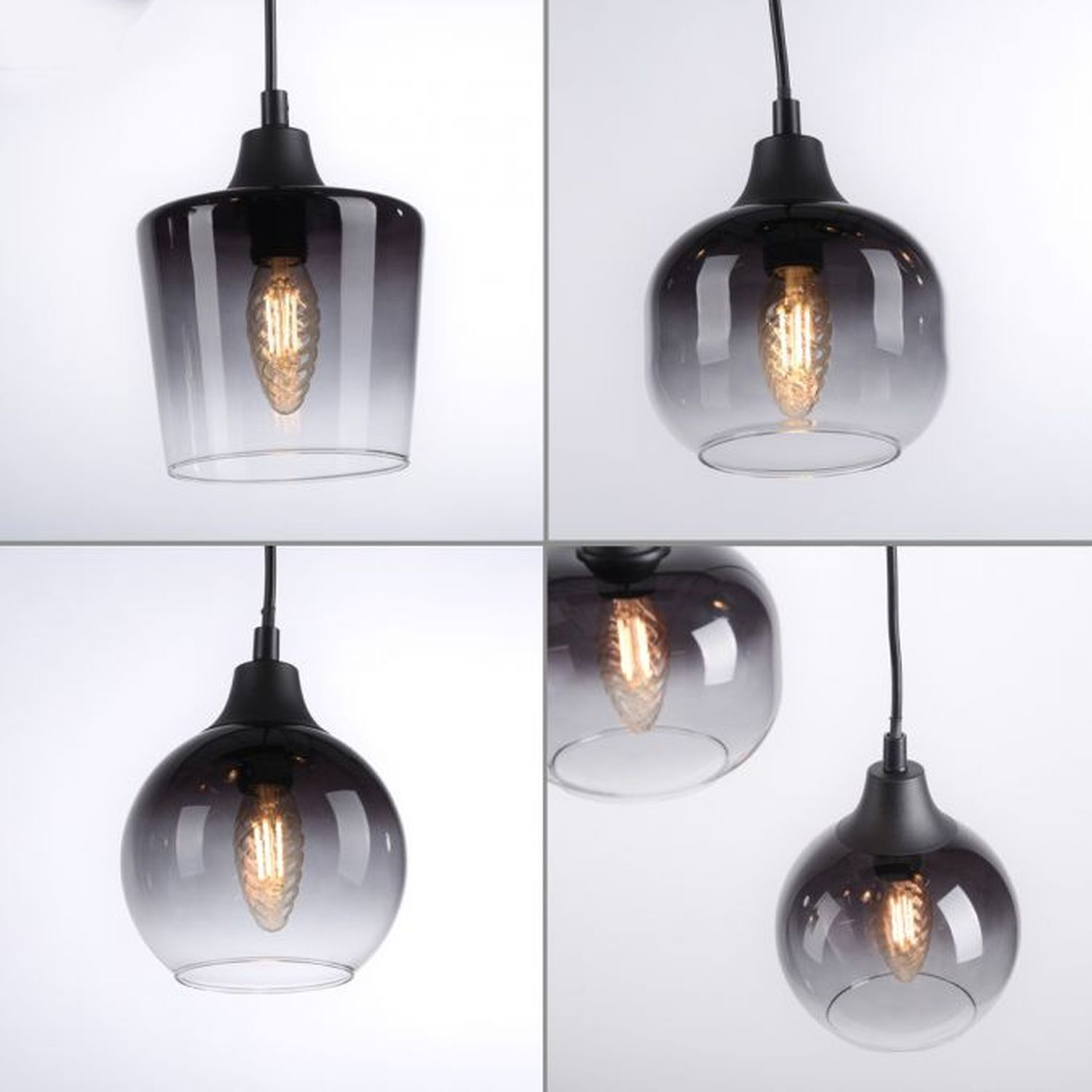 Hängeleuchte Glas Metall Rauchgrau Schwarz E14 B:38 cm